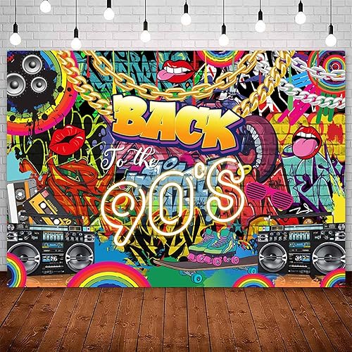 Miniatura 1 de Sensfun Fondo de Back to The 90'S Backdrop Hip Hop Graffiti Pared de ladrillo Retro Radio Fotografía Fondo Disco Rock Música Danza Cumpleaños 90