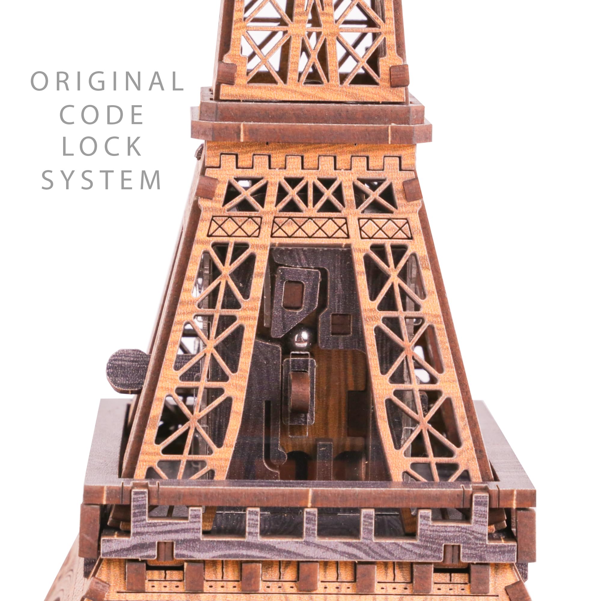 WOODEN.CITY Drewniane pudełko na puzzle, Wieża Eiffla, drewniane puzzle 3D, dla dorosłych, pokój ewakuacyjny, drewniane pudełko na sztuczki, 180 sztuk, wyprodukowano w UE