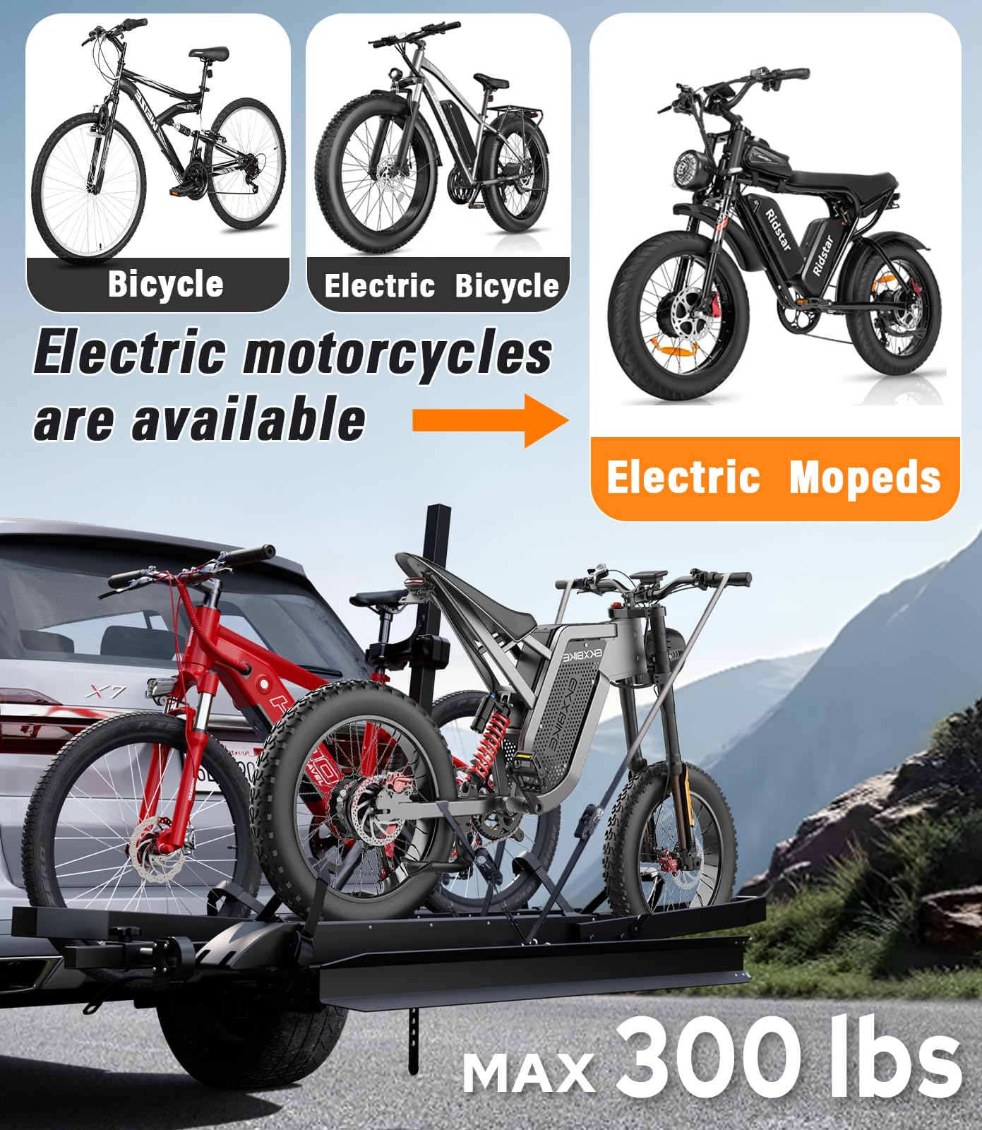 EBike Gepäckträger mit Rampe für Anhängerkupplung mit 136.1 kg Tragfähigkeit, Auto Fahrradträger für Elektromofas, Fat Tire Mountainbikes, E Bike Carrier Raks für 2 Fahrräder, passend für SUV, LKW Sport & Freizeit