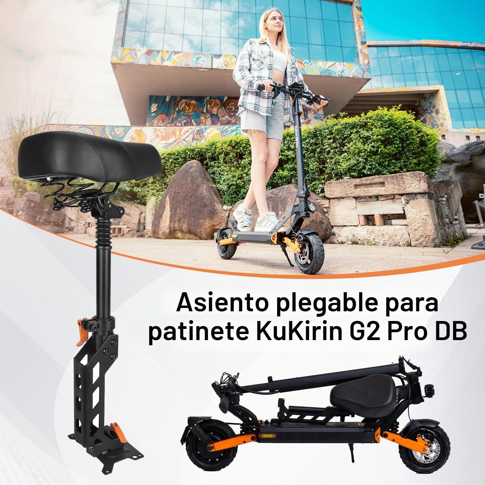 Asiento de Scooter, Asiento para KuKirin G2 Pro DB Patinete Eléctrico con Amortiguación y Diseño Desmontable Almohadón Pequeño de Motocicleta Plegable para Ciclismo de Larga Distancia