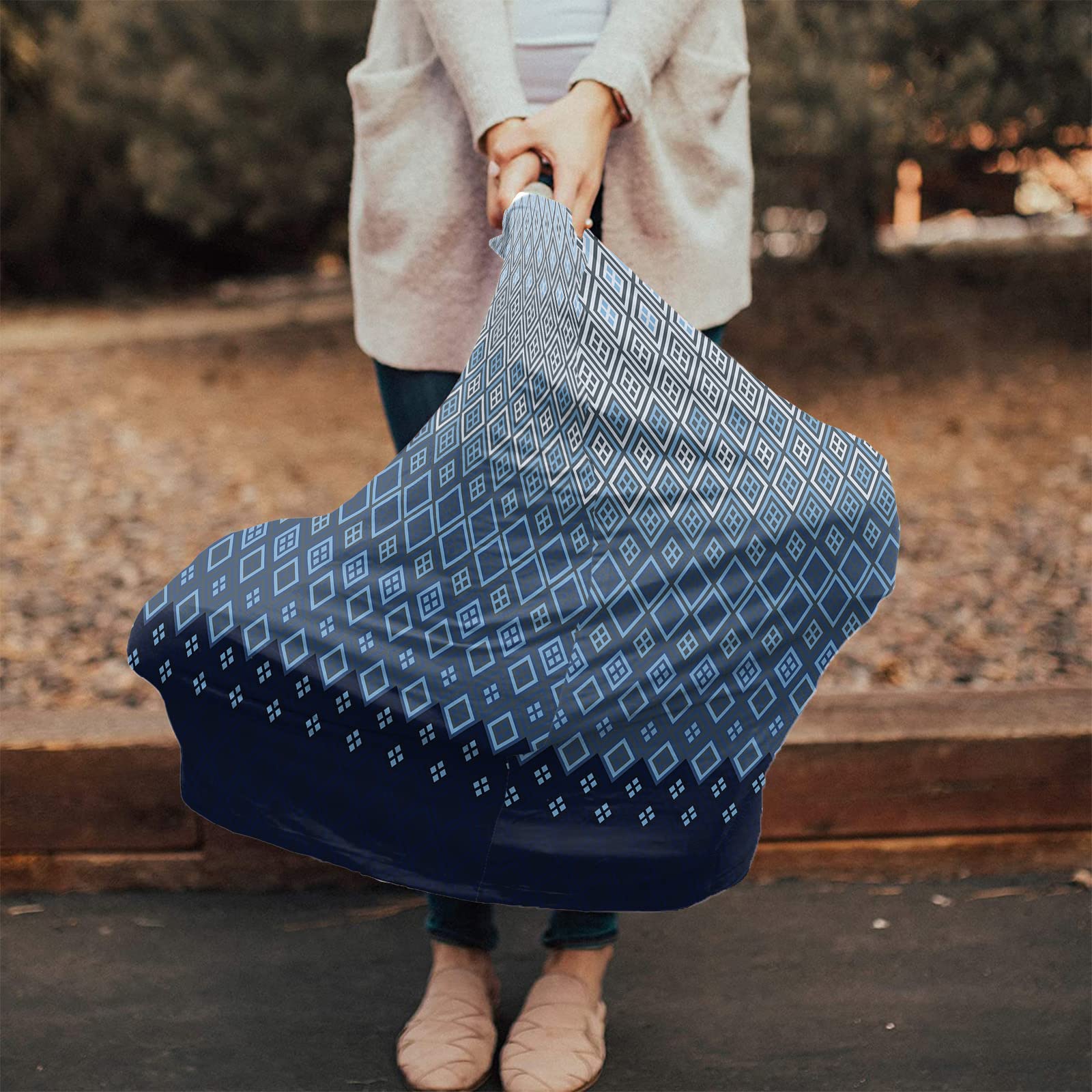Nursing Cover for Breastfeeding Scarf, Geometric Rhombus Textured Blue Ombre Baby Car Covers Super Soft Multi Use for Canopy Shopping Cart Cover Blanket Stroller Cover