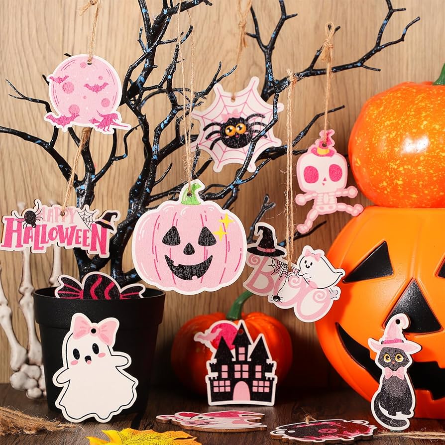 ♡可愛い♡ハロウィン　飾り　63点！　ピンク　壁飾り Amazon.co.jp: 36個のピンクのハロウィンオーナメント、かわいい