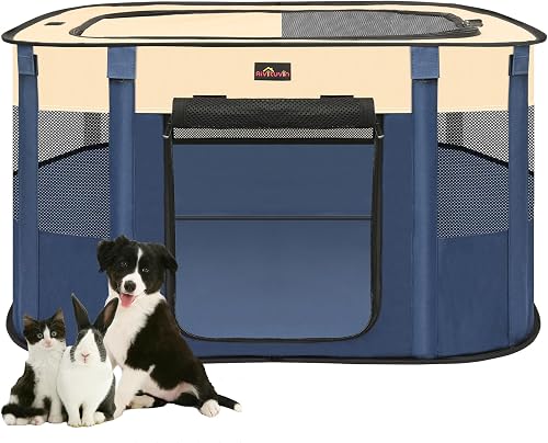 Dog Playpen, Foldable Pet Play Pen with Carrying Bag, Portable Cat/Pubby/Bunny Tent for Indoor/Outdoor Travel Camping Use - Medium (32.3 * 23.6 * 21.6 in)