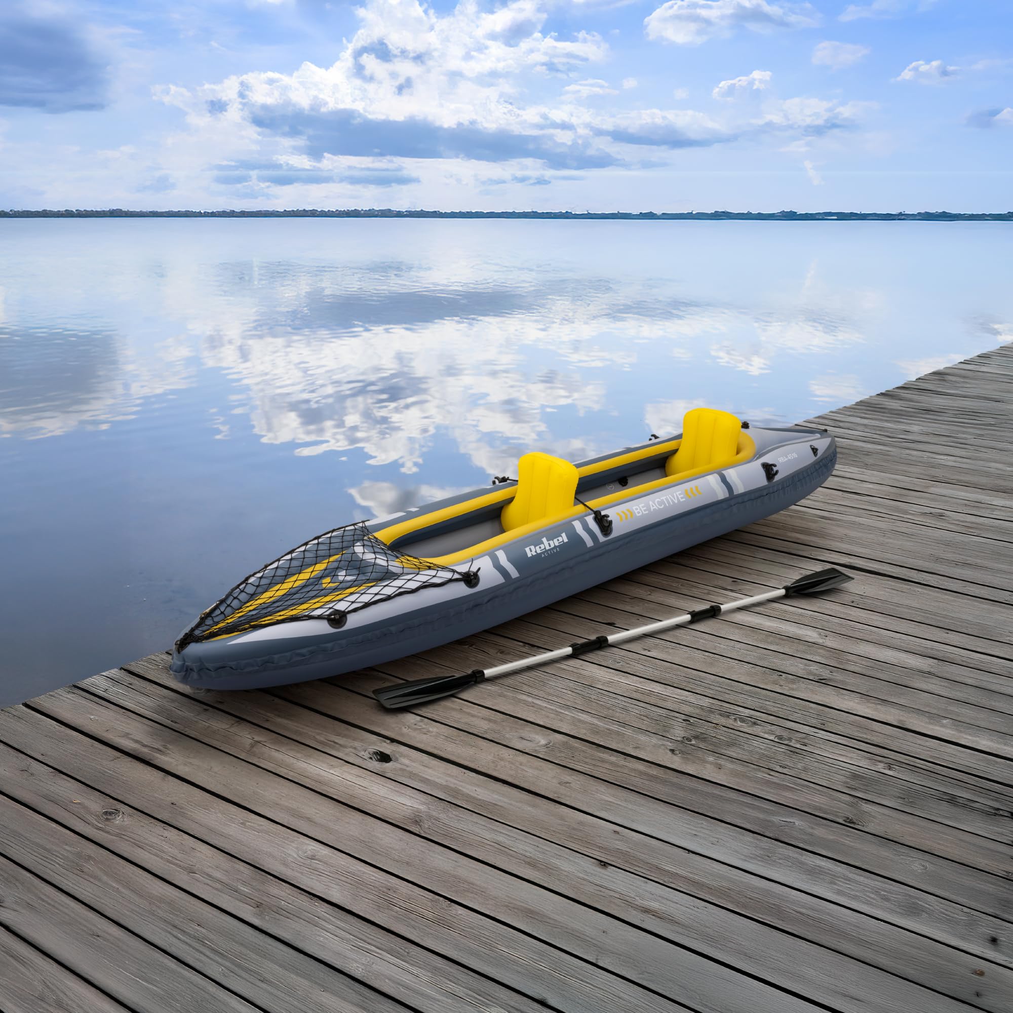 Rebel Electro Kayak Gonfiabile Doppio Gonfiabile Turistico 350 x 78 Borsa a racchetta RBA-4516