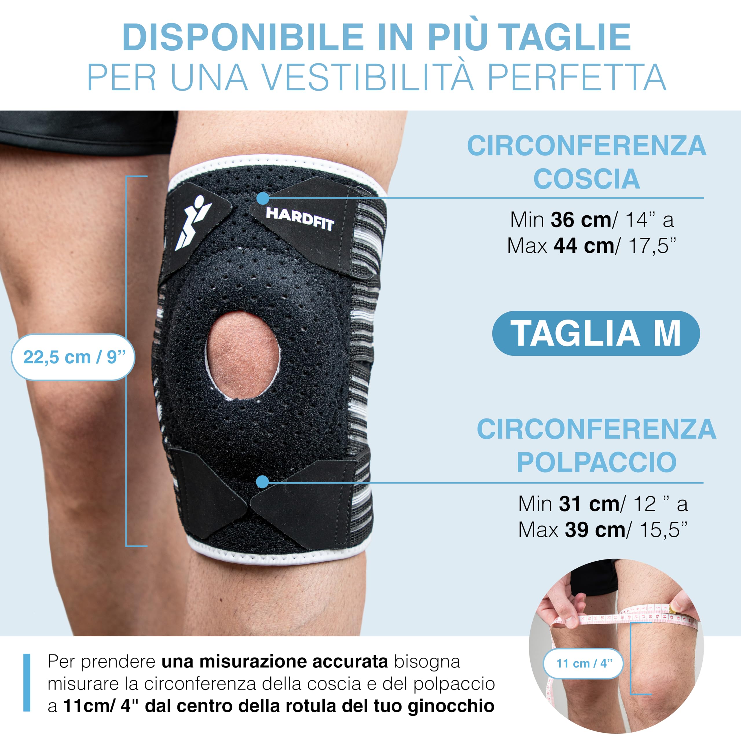HARDFIT Ginocchiera per Artrosi Ginocchio a Fasce Regolabili - Ginocchiera Ortopedica Sportiva a Legamenti Liberi - Tutore Ginocchio Menisco e Rotula