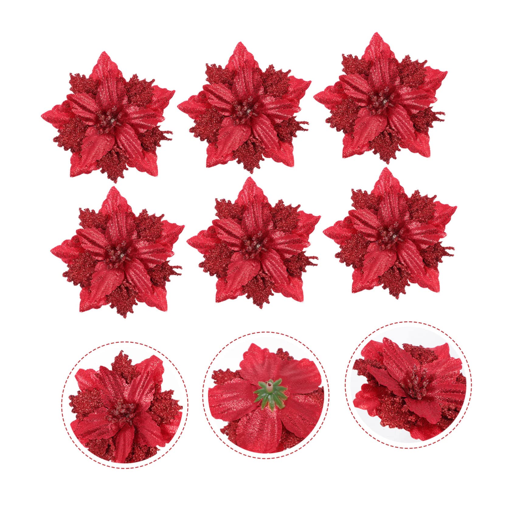 48 Piezas de Flores de Navidad árbol de Navidad Poinsettia con Purpurina navideña, Flores de Navidad con Purpurina, Corona de Navidad con Purpurina Artificial en Polvo, cártamo