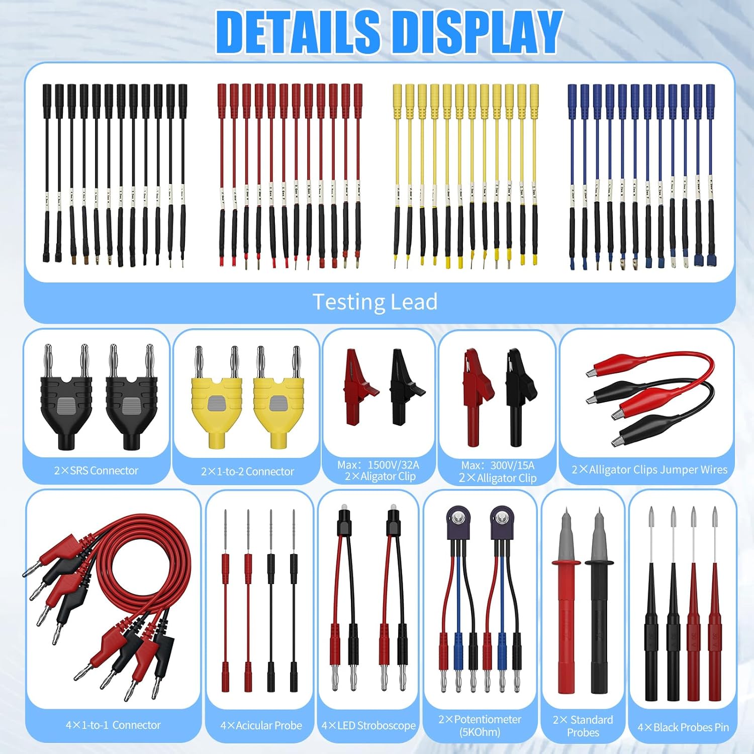 76 PCS Automotive Test Lead Kit, Multimeter Test Leads Set with Back Probes, Alligator Clips, Banana Plug Adapters & Silicone Wires, 1000V/32A Electrical Test Kit for Car Circuit Diagnostics - Image 3