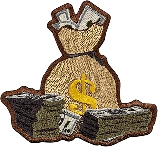 EMBROVERSE Money Bag Patch - Embroidered Dollars Prosperity Symbol - Iron On Patches - Size: 3.9 x 3.7 inches
