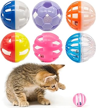 Fashions Talk 12PCS Value Pack Plastic Ball Cat Toys Lattice Balls with Bell Jingle Kitten Toy,Gift Box 1.5" 6 Styles