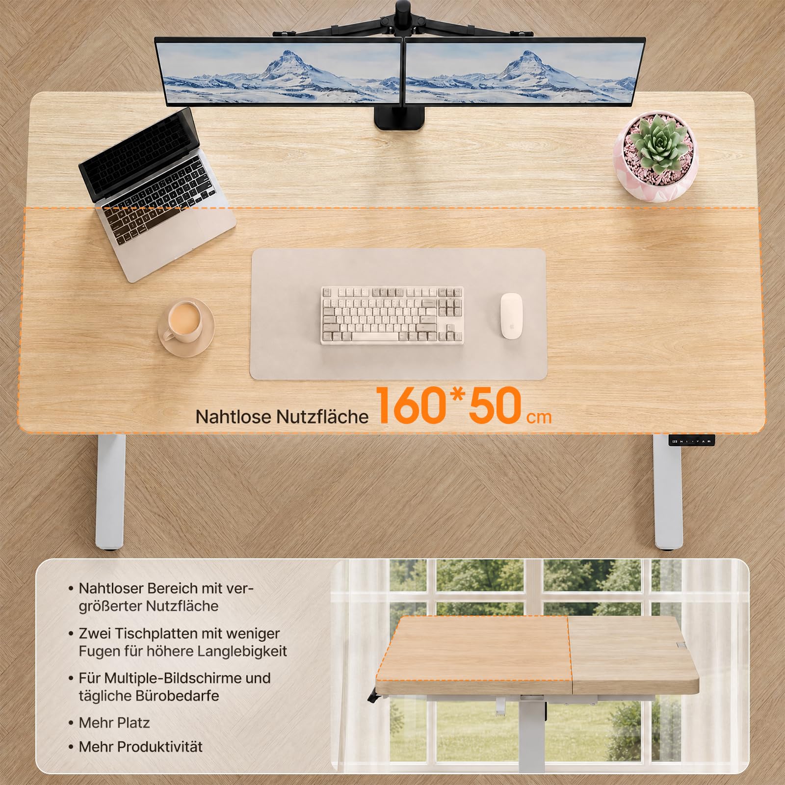 JUMMICO Höhenverstellbarer Schreibtisch 160x80cm mit Kabelwanne | Ergonomischer Bürotisch mit 18 mm Tischplatte mit Automatischer Sitzerinnerung Standing Desk für Homeoffice & Gaming