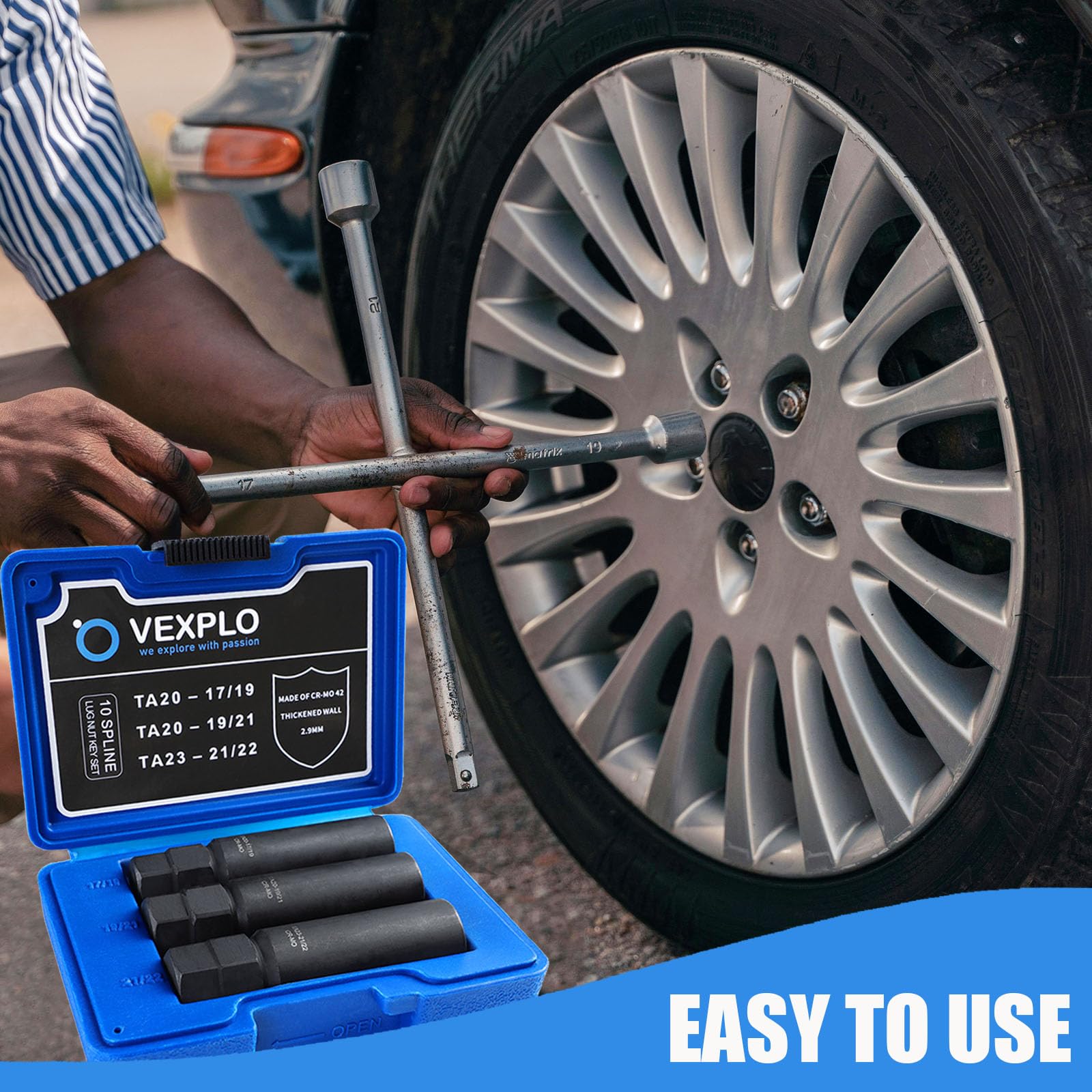 VEXPLO 10 Spline Lug Nut Key Set - Durable & Strong -6