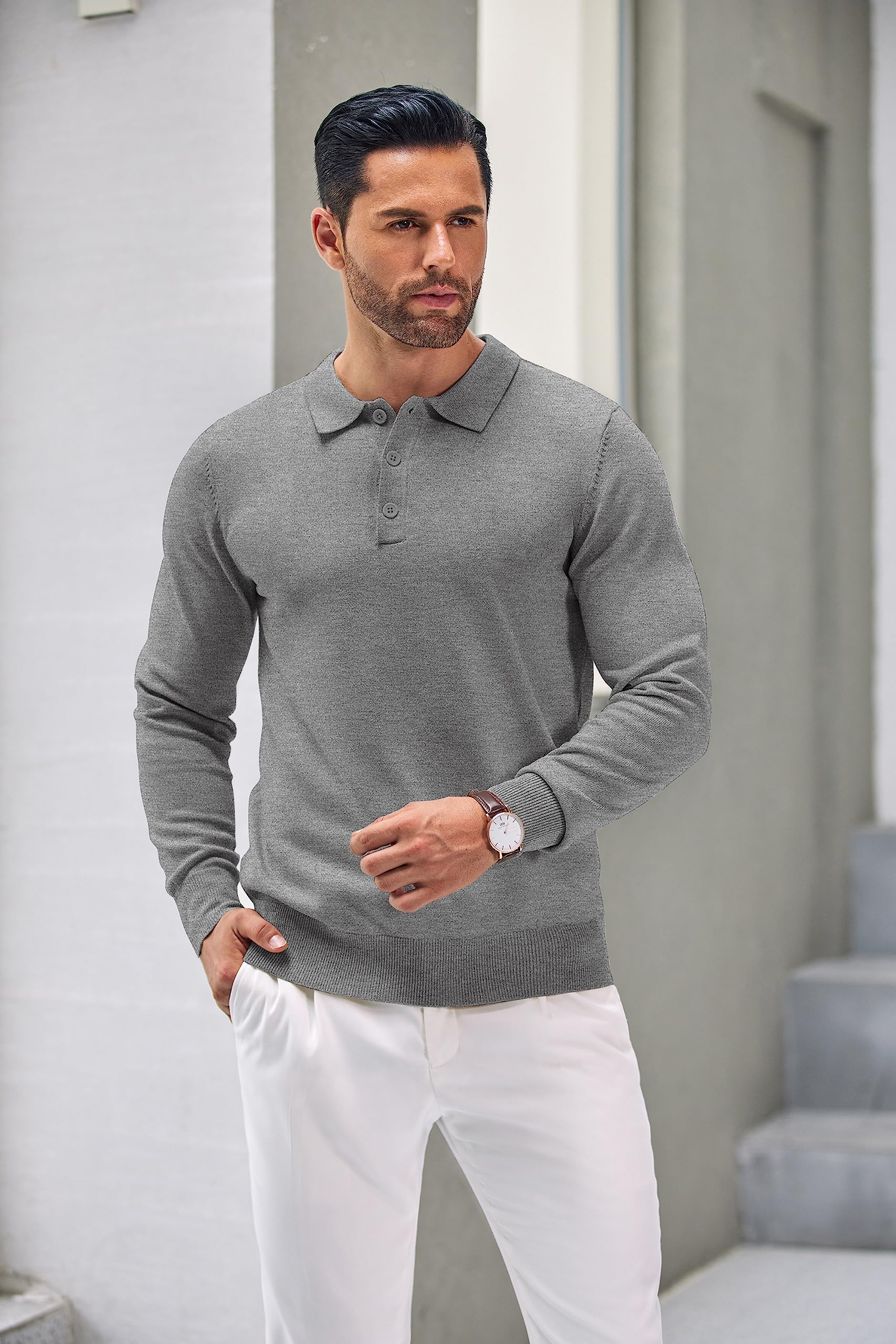 COOFANDY SuéTer Trenzado con Cuello De Polo para Hombre SuéTer De Punto Jersey De Manga Larga SuéTer BáSico Informal De Invierno