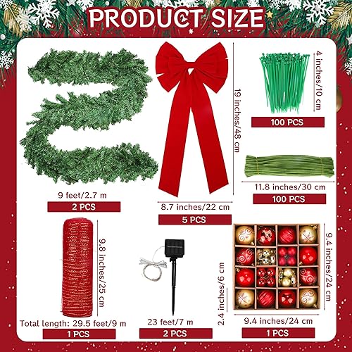 Miniatura 2 de 2 guirnaldas de Navidad de 9 pies, decoraciones de valla de Navidad con luz solar, decoraciones de Navidad al aire libre con lazo y lazos