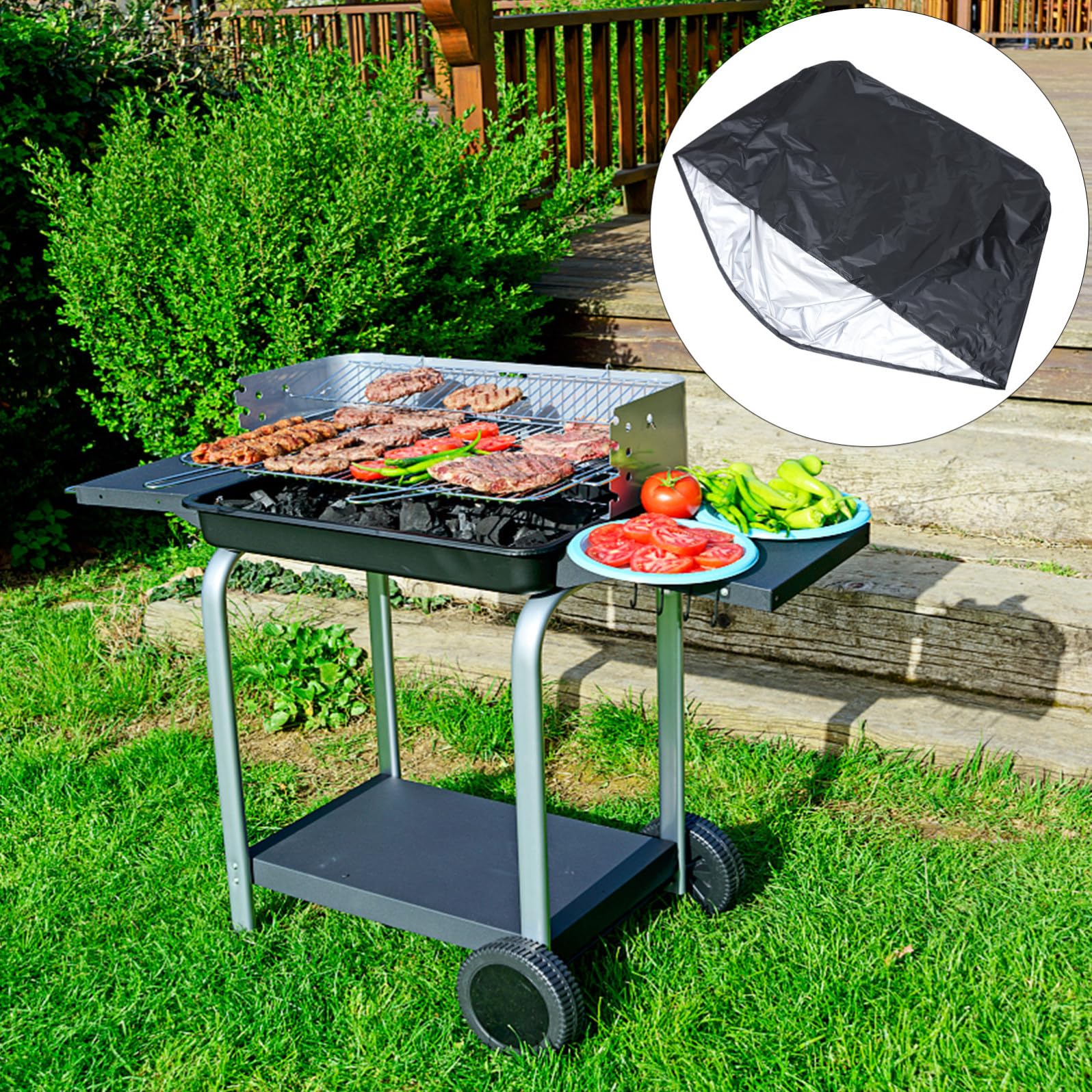 Operitacx Copertura per Barbecue in Poliestere Nero, Resistente All'acqua alla Polvere, Protettiva e Facile da Trasportare per Uso Esterno