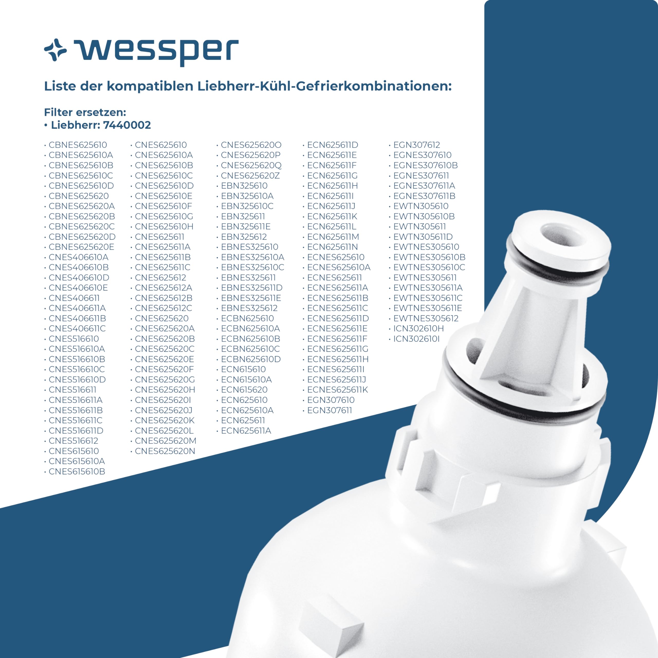 Wessper Wasserfilter für Kühlschrank, Wasserfilter Patronen Kompatibel mit Liebherr Kuehlschrank, Ersatz für Filter 7440002 7440000, Aktivkohlefilter "BPA FREE" - 2 Stück