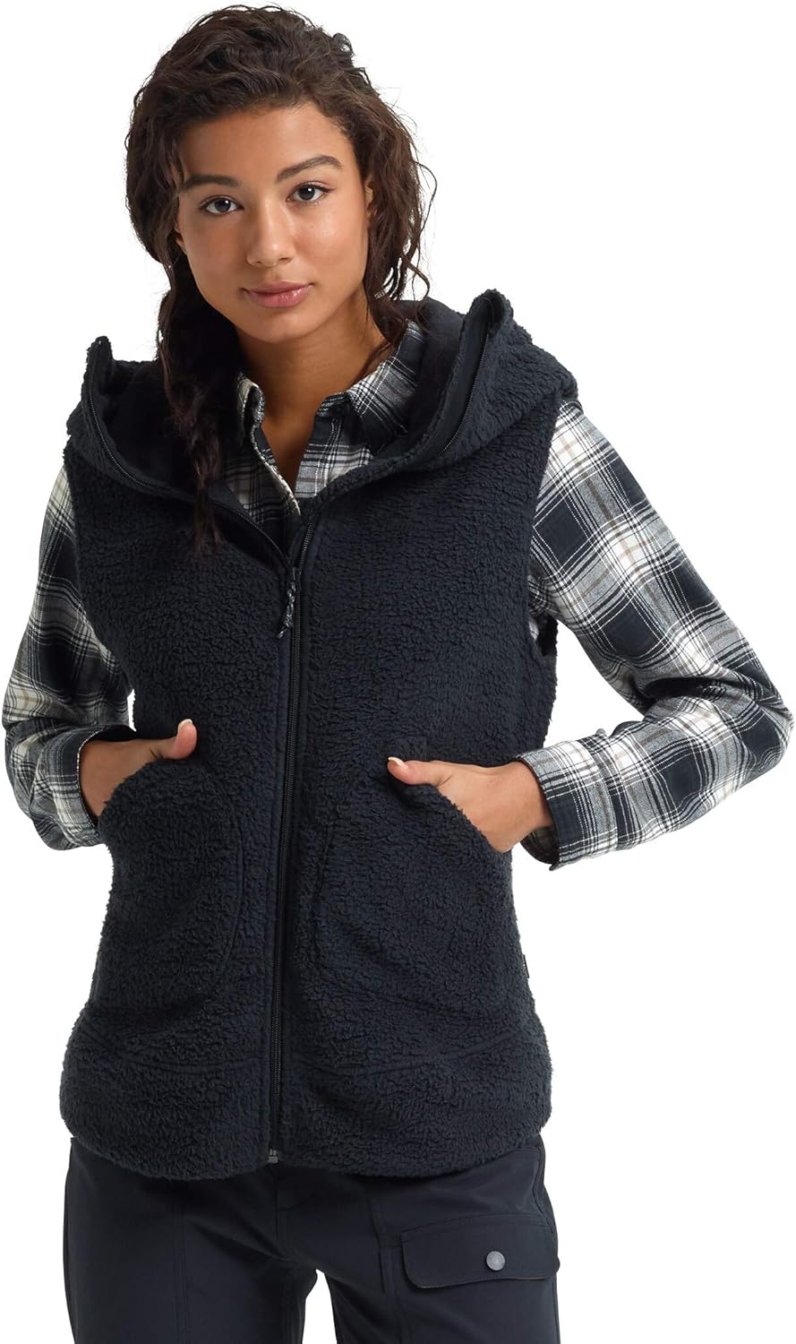 Burton Women's Minxy Vest, Camel Heather, Large True Black Sherpa X-Small