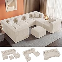 Vista 26 de Sofá Modular Seccional Nube para Sala de Estar - Juego de Sofás de Chenilla Convertible de 4 Plazas de 130'' con Otomana, Sofás de Compresión sin