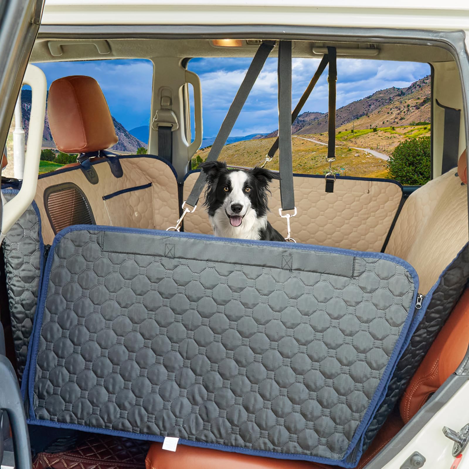 Estensore per sedile posteriore per cani, in pelle PU, impermeabile, per sedile posteriore con fondo rigido, può contenere fino a 181,4 kg, robusta amaca per cani per auto/camion/SUV, antigraffio,