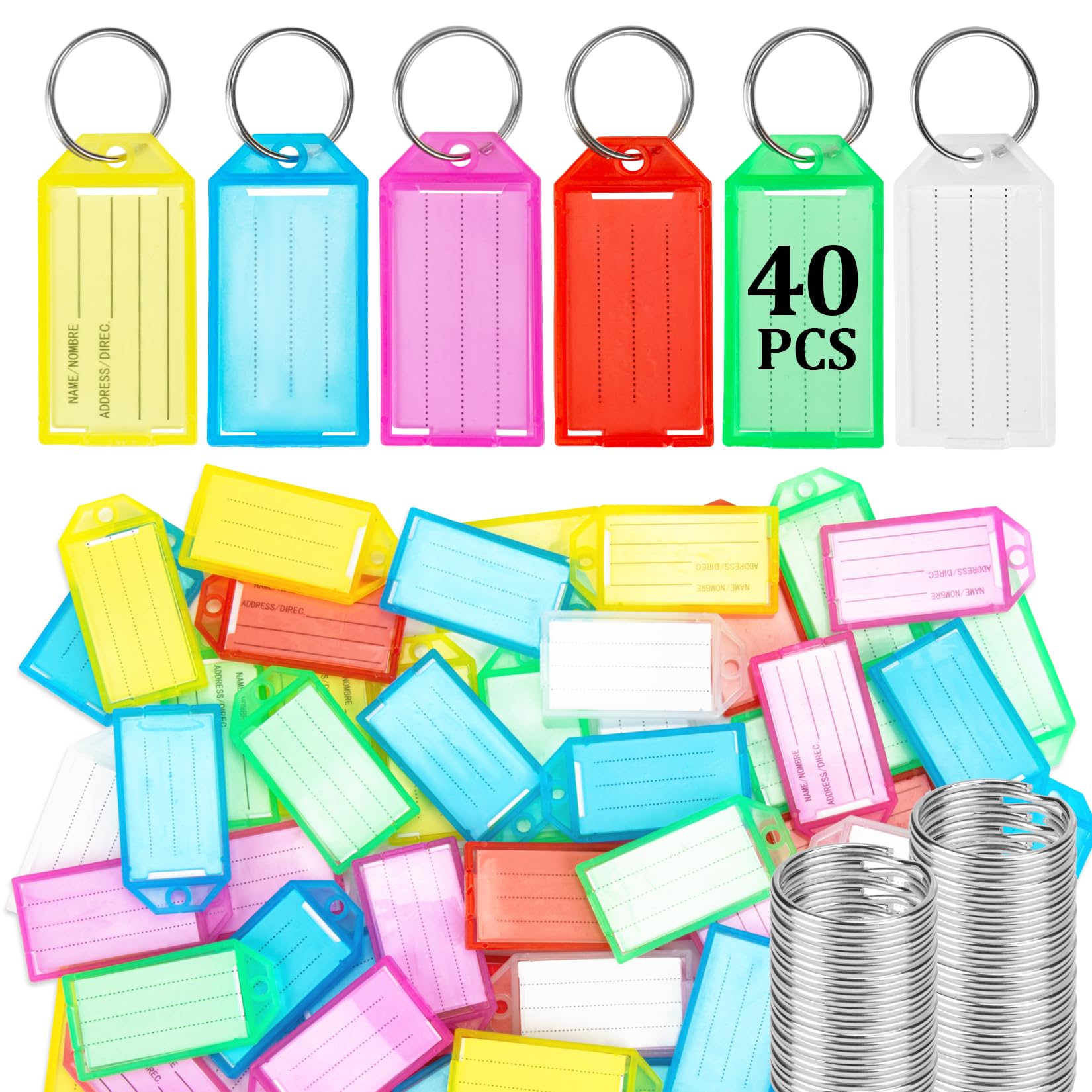 Color-coded Key Rings 10 Pack Flexible With Label Windows & Split Rings ...