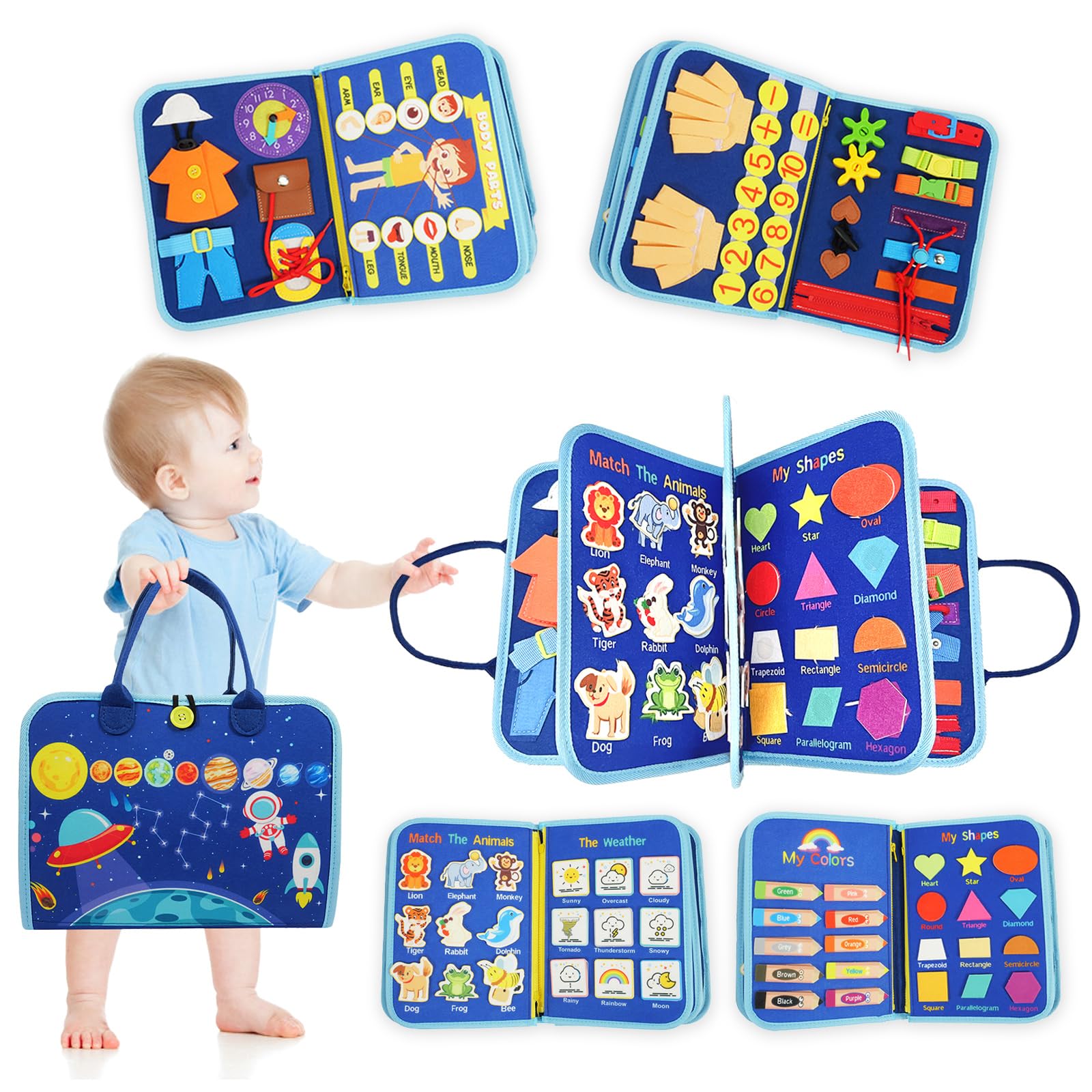 Montessori Busy Board Sensory Toddler Activity Book (Planet)