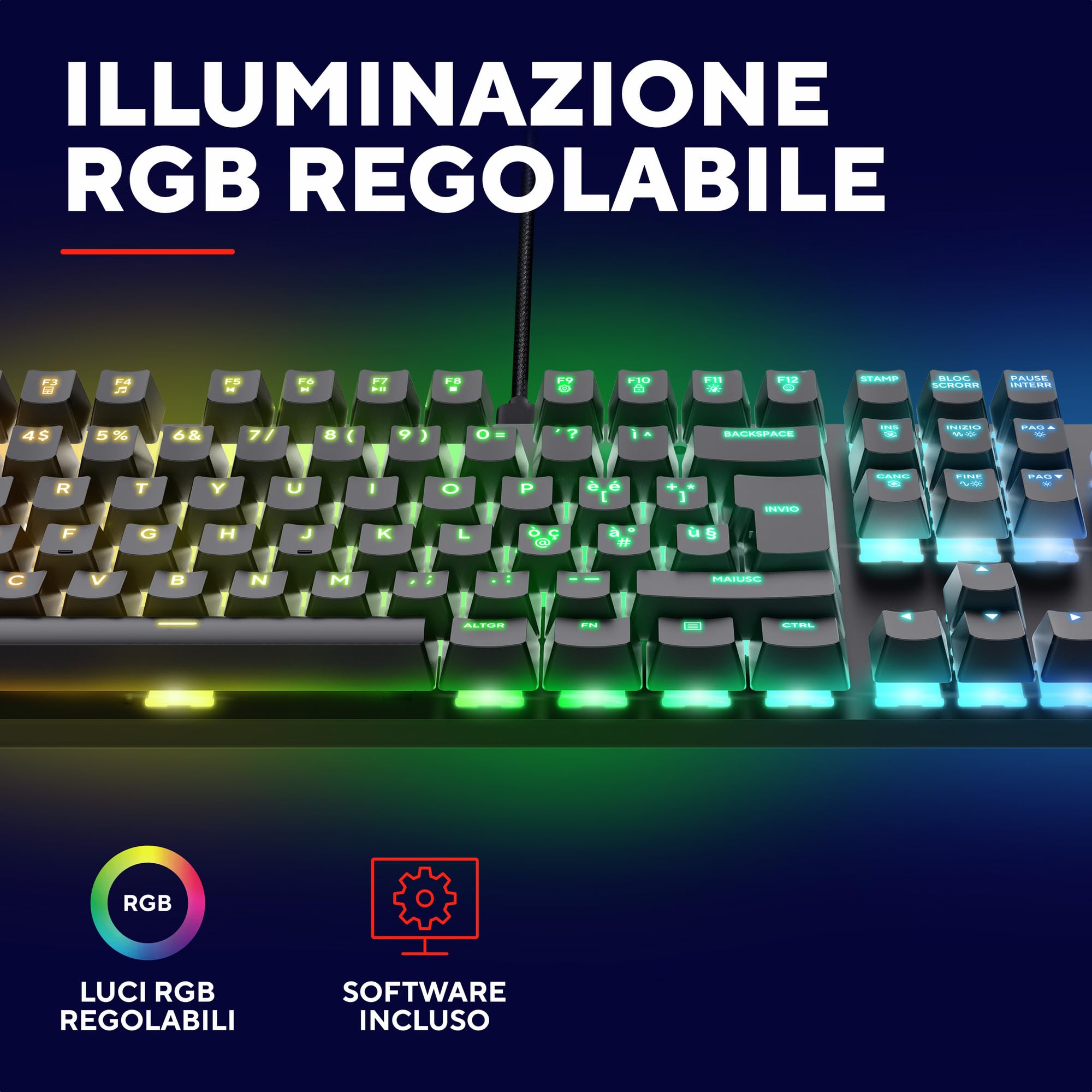 GXTrust 871 Zora Tastiera Meccanica Gaming Layout Italiano QWERTY RGB Retroilluminata Tasti Huano Lineari Anti-Ghosting N-Key Rollover USB Nero