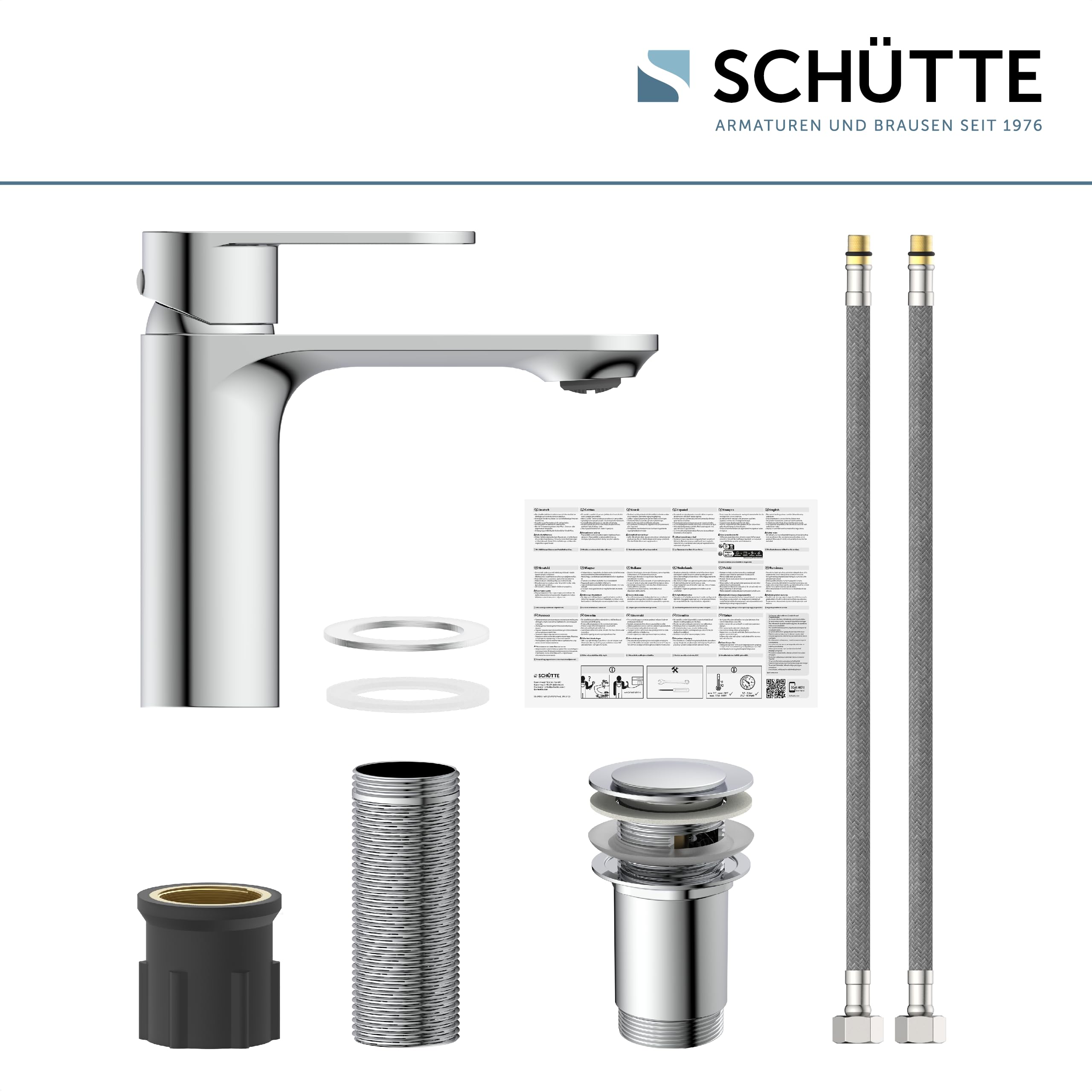 SCHÜTTE MONTANA 32310 - Grifo monomando para baño con desagüe, grifo monomando para baño con tapón de desagüe desplegable, cromado