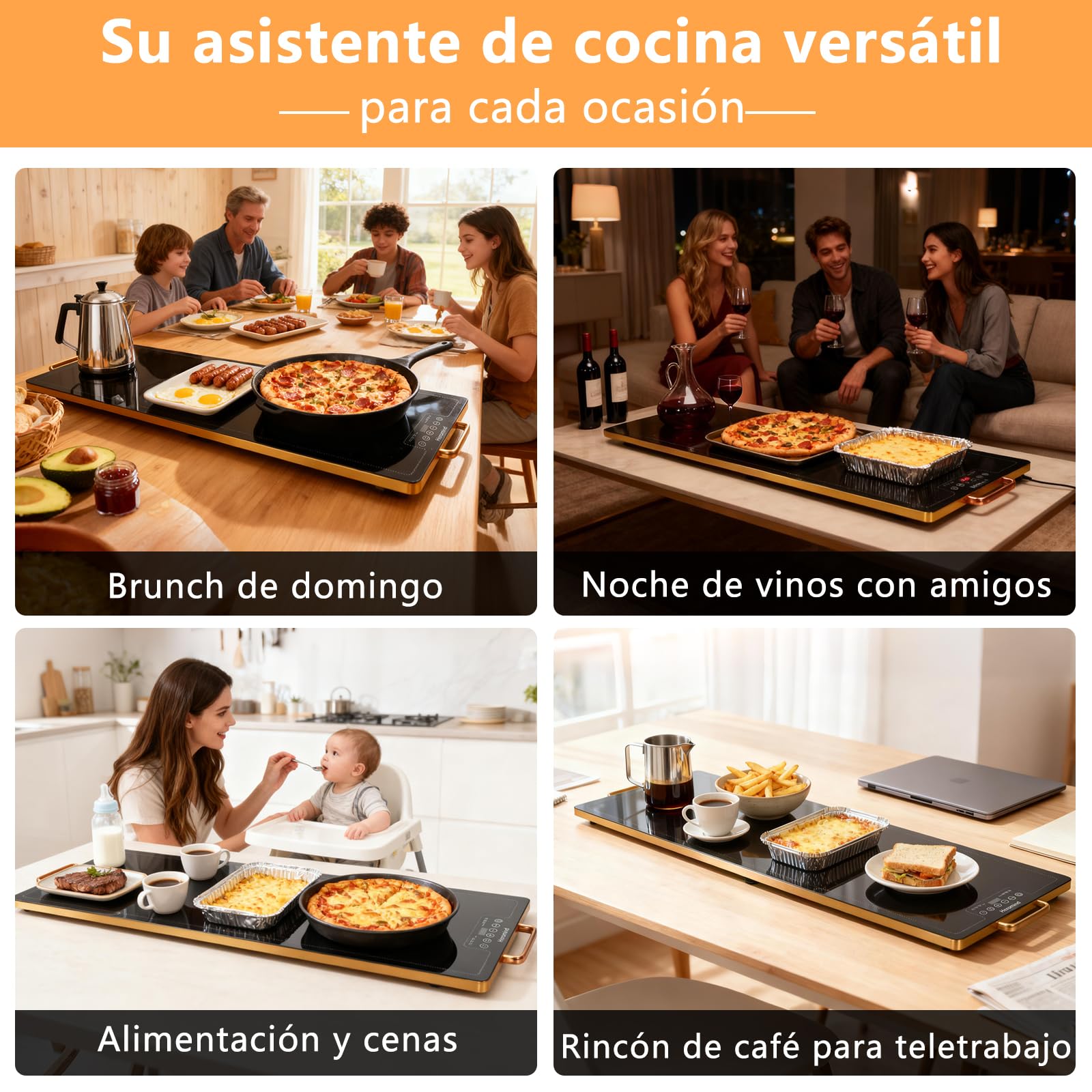 Bandeja de Calentamiento Eléctrico, 100x35cm, 450W Plato Calefactor para Comidas, Mantiene Calientes Platos y Bebidas, Ideal para Restaurantes, Hogar y Buffets