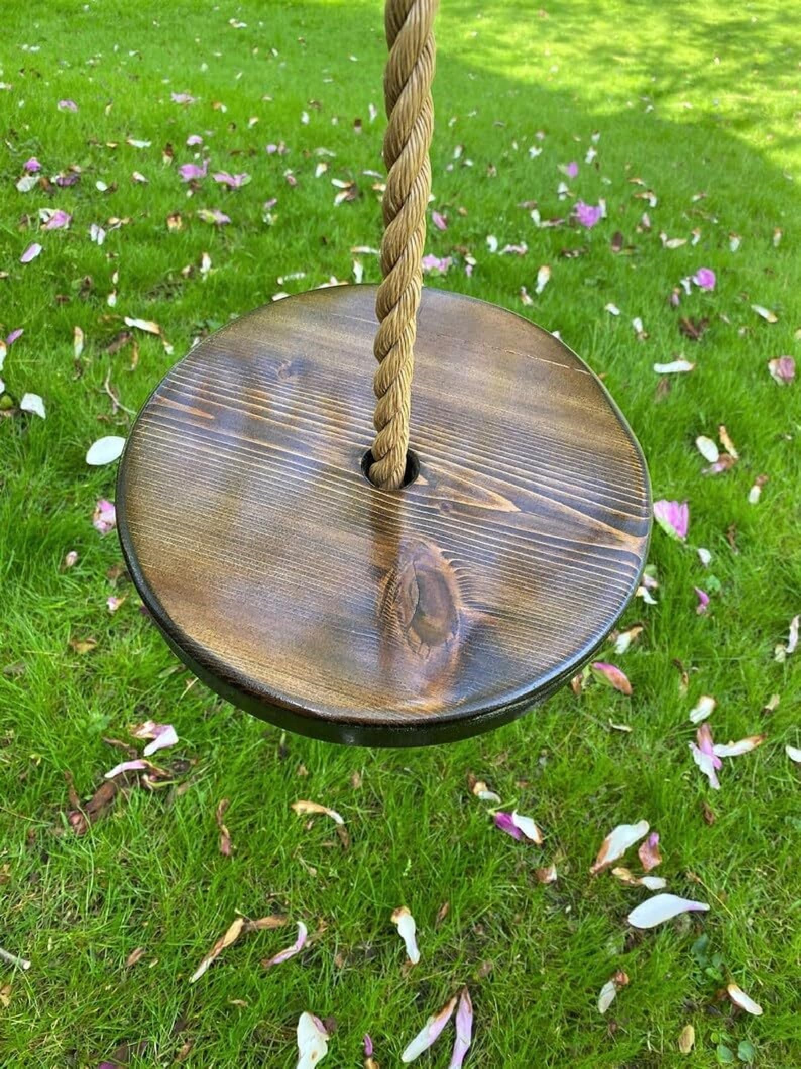 Wooden Disk rop Swing, School Campus Garden, Balcony, Child's Swing, Indoor Outdoor, (Brown Finish)-image-3
