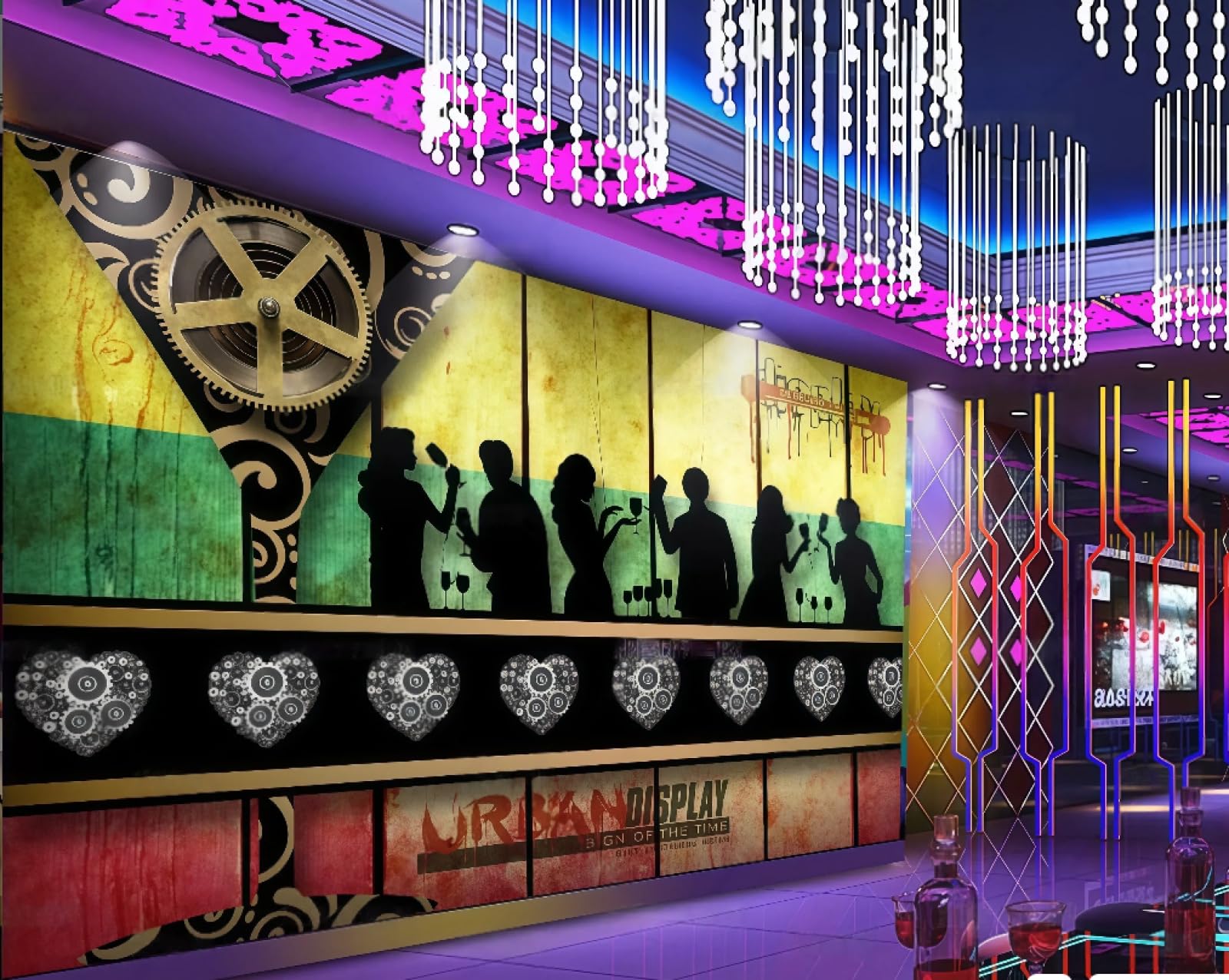 Mural de pared de engranajes y madera con efecto 3D exclusivo para restaurantes de diseño moderno 1