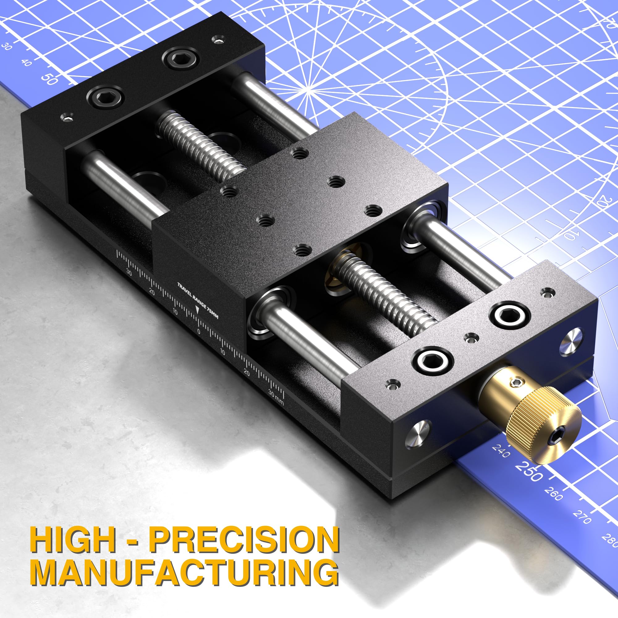 Manual Linear Stage 75mm Sliding Table Linear Rail Guide Aluminium Alloy Slide Stage with Ruler and Base, Manual Translation Displacement Station — Amazon image 3