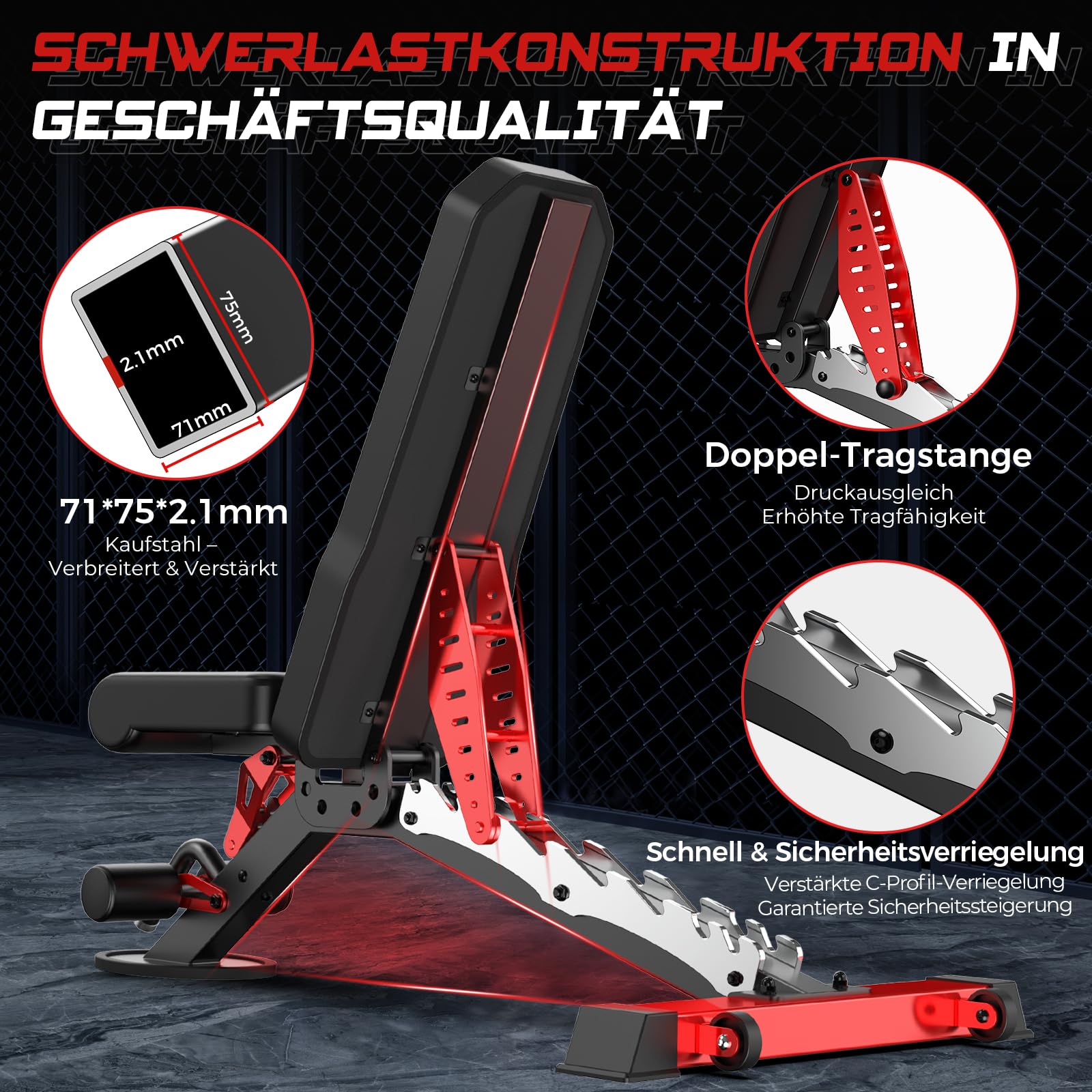 Pooboo Hantelbank, verstellbare Trainingsbank für zu Hause, 1500 lbs Tragkraft, strapazierfähige Krafttrainingsbank, flache/geneigte/abfallende Positionen für ein Ganzkörpertraining