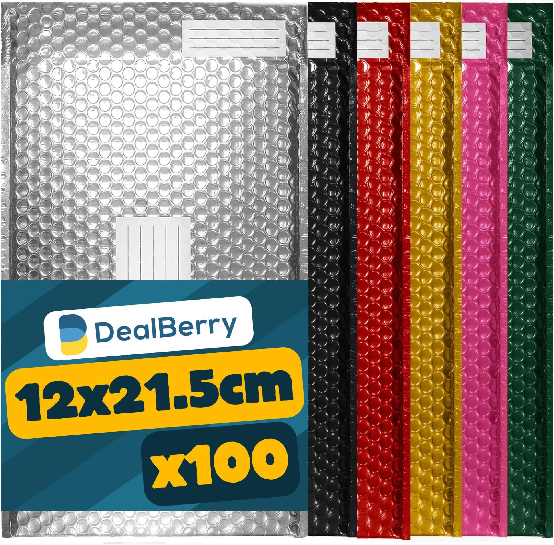 100 Pack Padded Bubble Envelopes | Bubble Wrap Envelope | Packaging Poly Bags | Bubble Shipping Mailer | Metallic Shipping Envelopes | Address & Return Box | Single Random Colour | Size B | 140x215mm