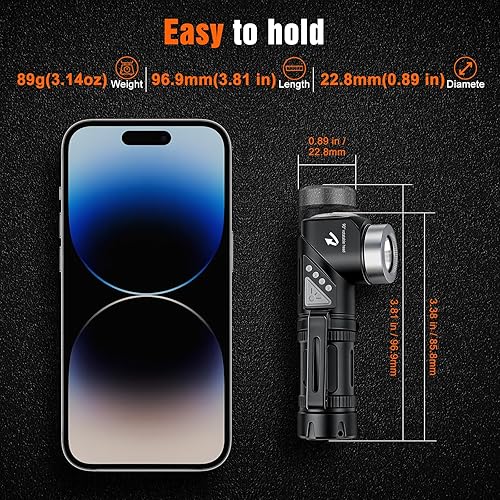 Miniatura 8 de Linternas tácticas recargables de alto lúmenes, linterna magnética LED de 90 grados, luz de trabajo de 90 grados, 10 modos, 1200 lúmenes,