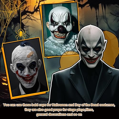 Miniatura 9 de WILLBOND 4 gorras de Halloween calvas para maquillaje de látex calvo para cabeza, peluca, sombrero, accesorios de disfraz para adultos (color de
