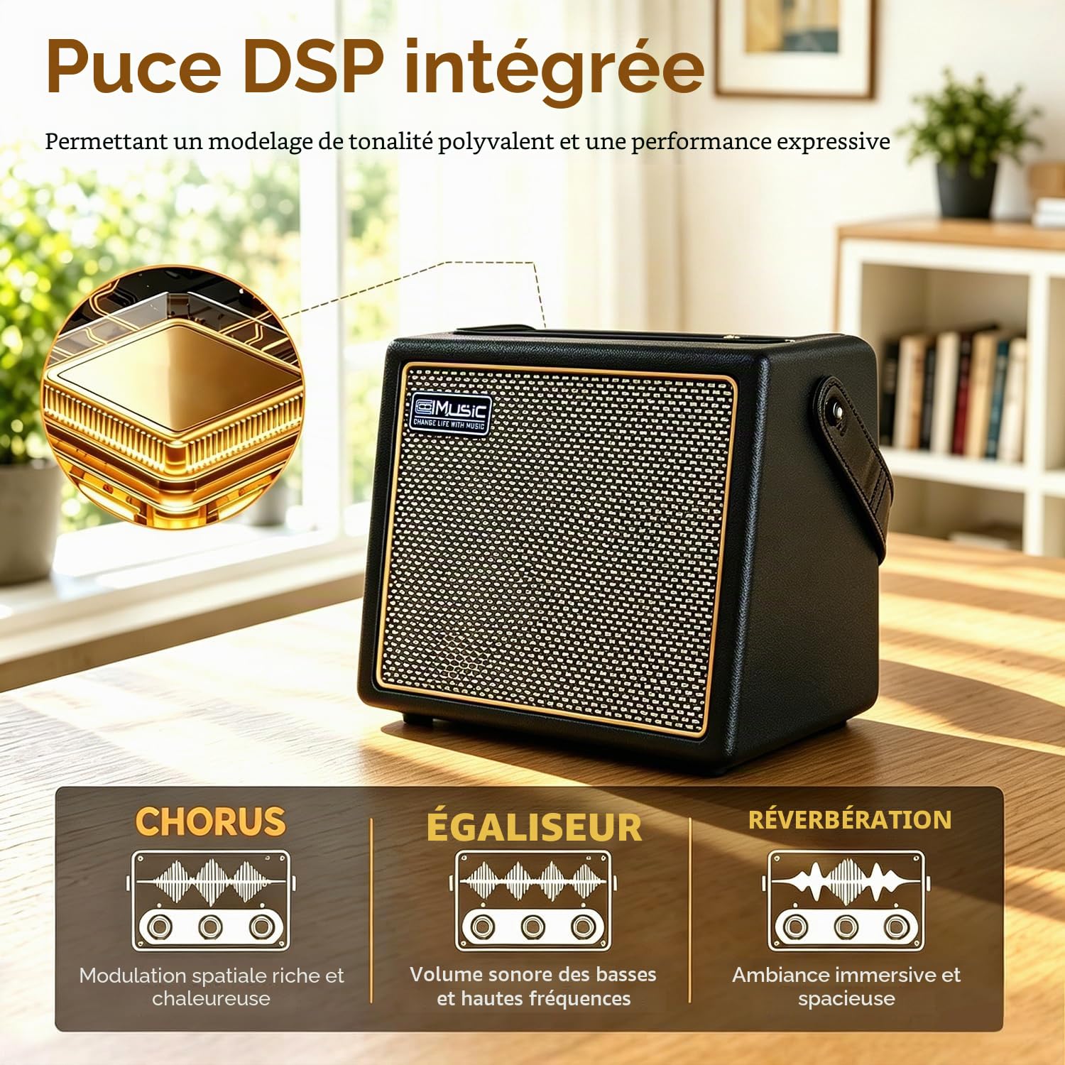 Coolmusic 30W Ampli Guitare Electrique Acoustique BT Portable Ampli Guitare Haut-Parleur avec Entrée Microphone Prise en Charge du Volume des Basses Contrôle des Aigus Effet de Réverbération