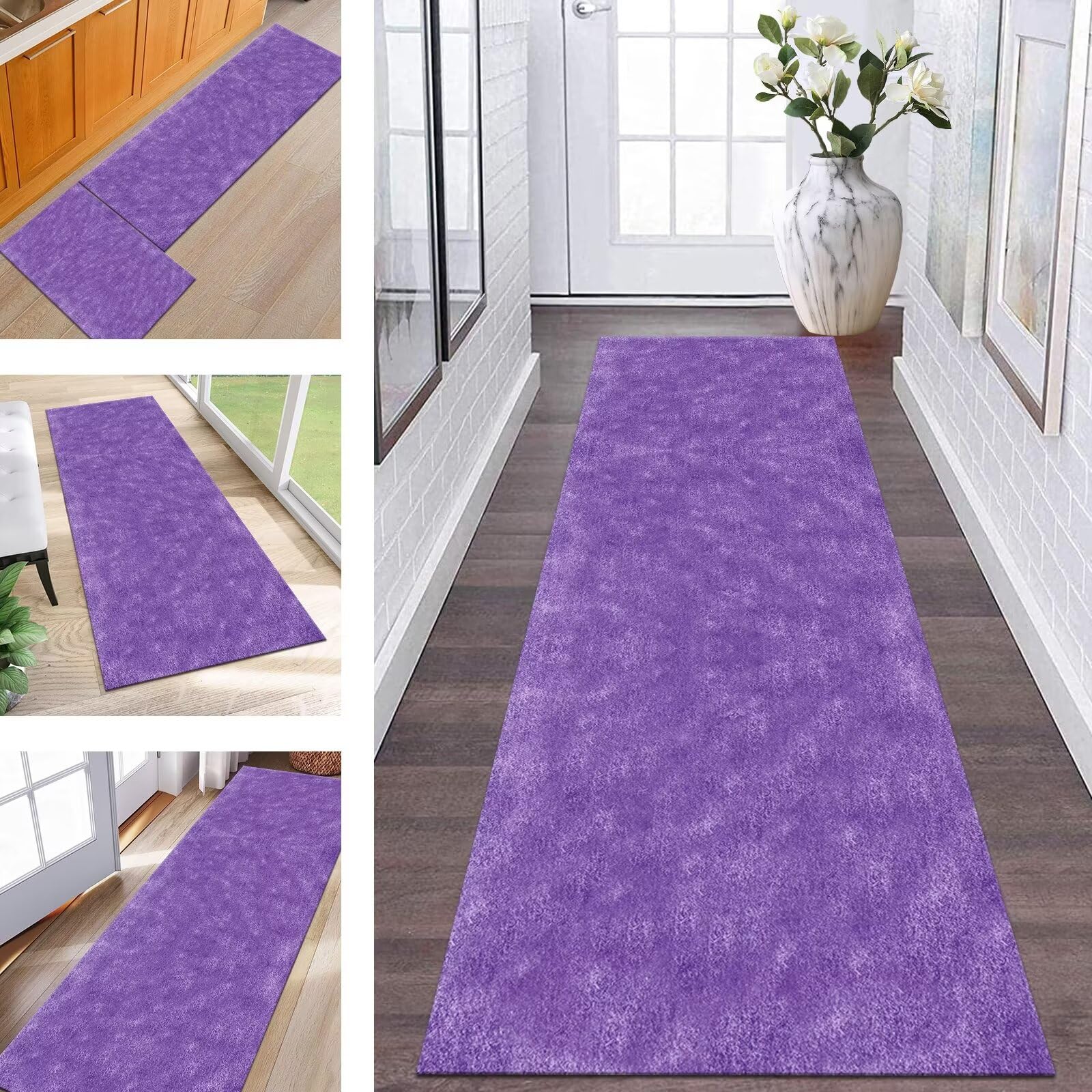 Tapis de cuisine lavable et antidérapant en polyester violet pour sécuriser le sol
