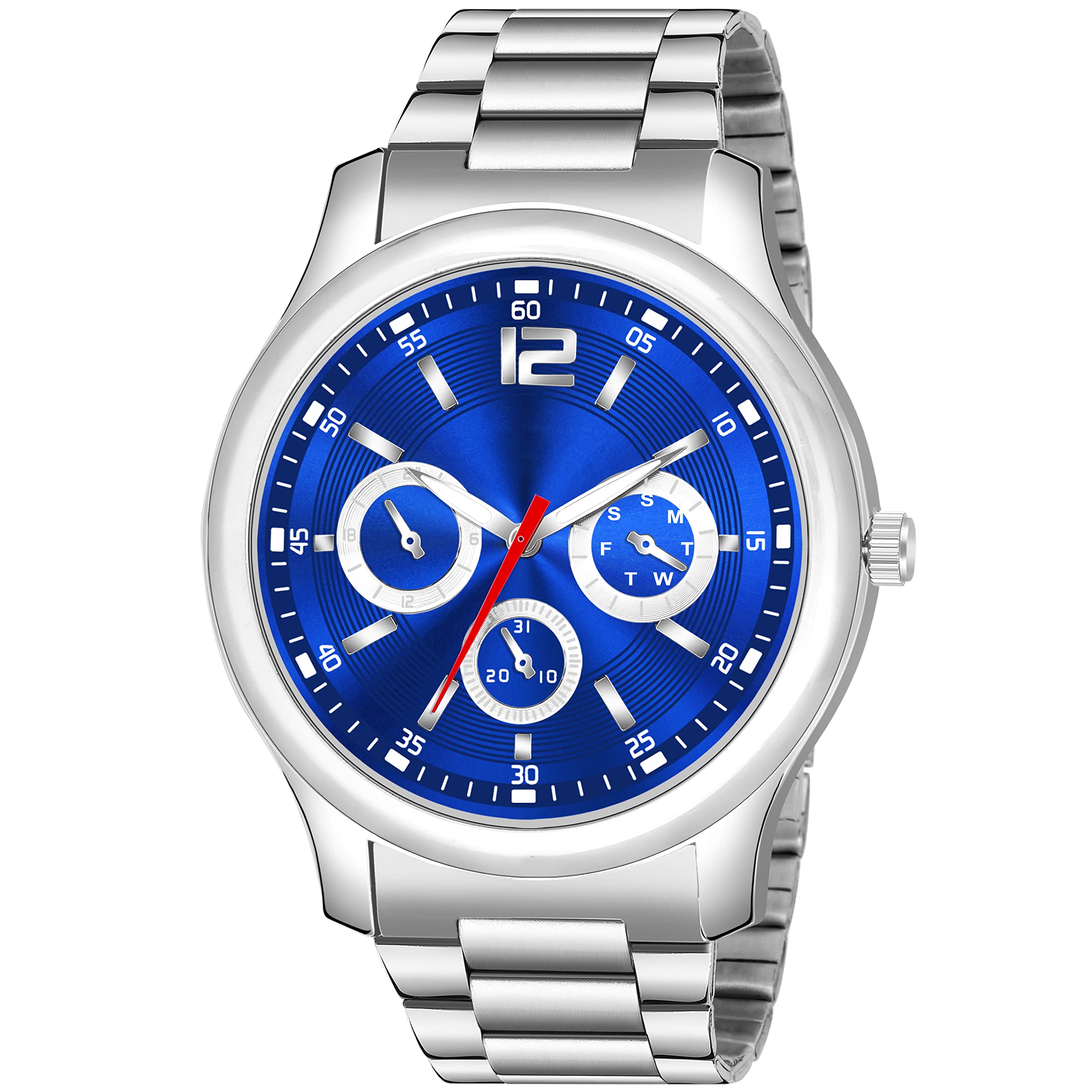 KIROH Analogue 3 Round Dial Metal Strap Watch for Boys and Men(Silver) (Silver-BLU) (B0C6PTTXBJ) Amazon Price History, Amazon Price Tracker