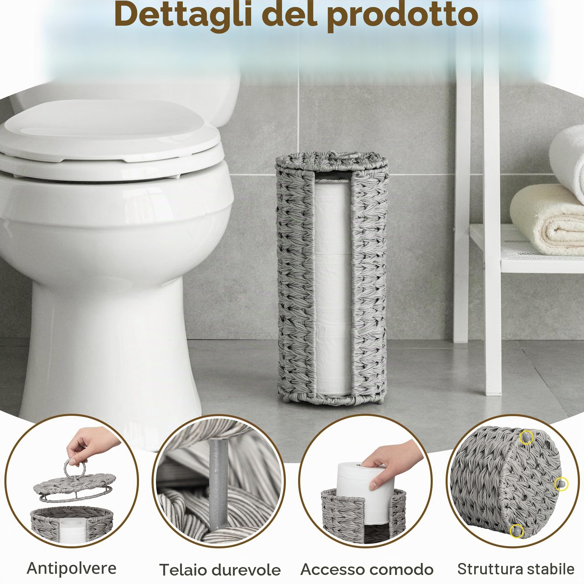 GRANNY SAYS Porta Rotolo Carta Igienica da Terra, Portarotoli Carta Igienica Scorta, Porta Rotolo Carta Igienica, Portarotolo Carta Igienica da Terra, Porta Rotoli Carta Igienica, Grigio