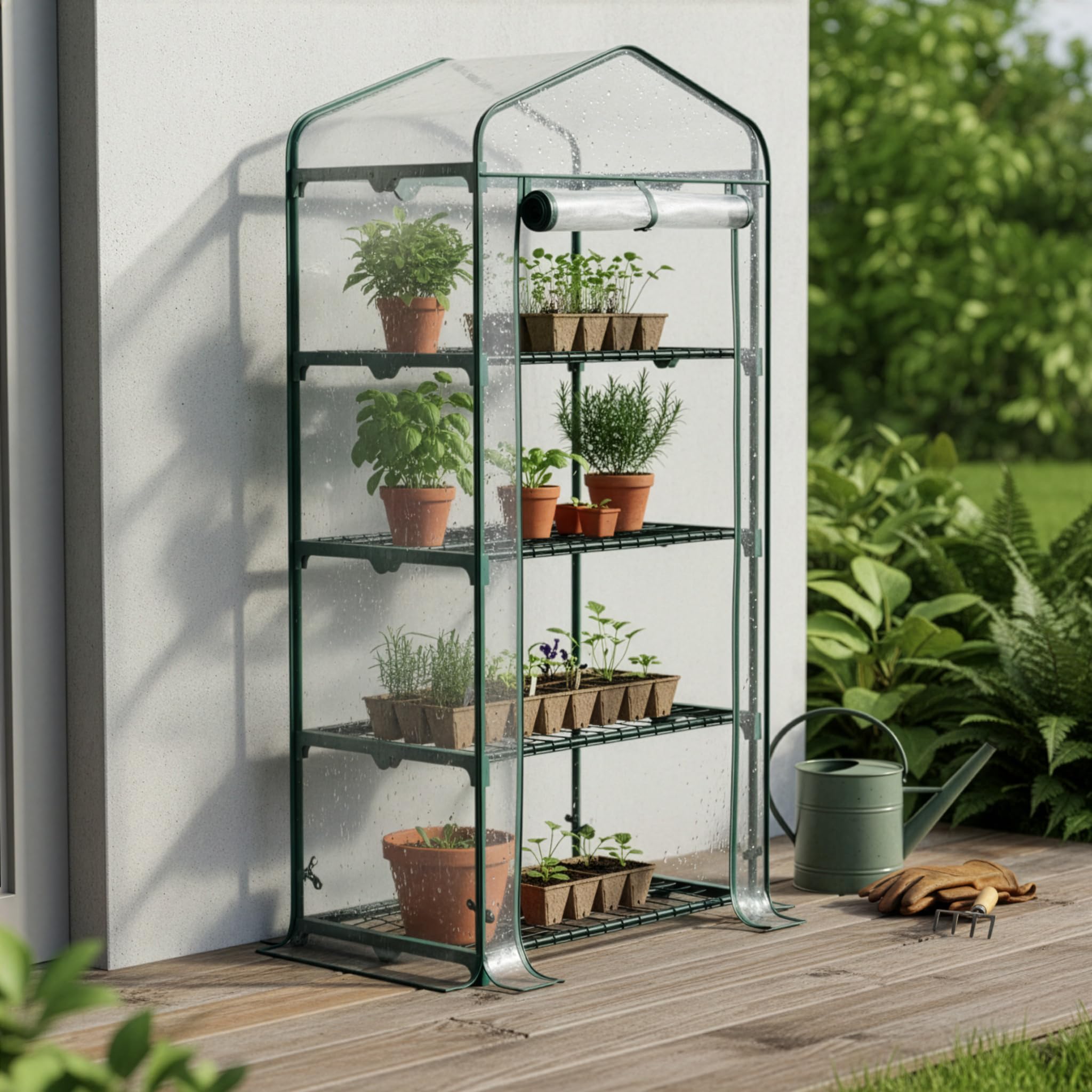 KANWOD Serra per pomodori con 4 ripiani, in pellicola, resistente all'inverno, stabile, facile da montare e salvaspazio, per balcone, terrazza, giardino, trasparente