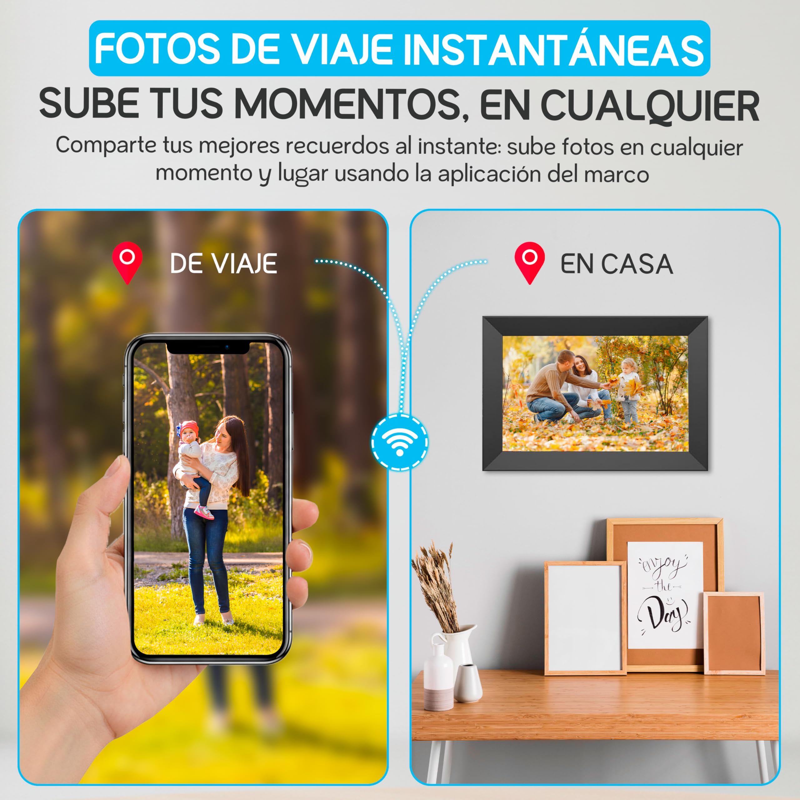 DIRU Marco de Fotos Digital WiFi 10.1" Táctil Full HD, 32 GB, Frameo App, Auto Rotación, Pantalla IPS, Reproduce Fotos y Videos