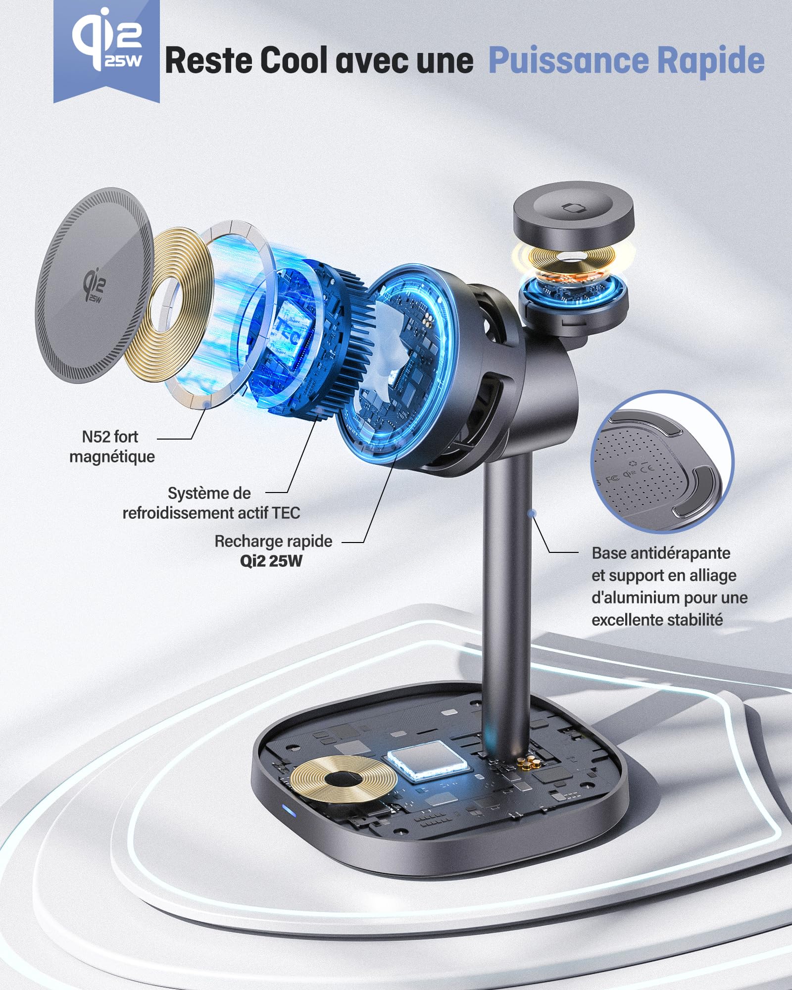 Station de Charge Magnétique Qi2.2 25W，Chargeur sans Fil 3 en 1 Pliable pour iPhone 17/16/15/14/13/12,Support de Recharge Qi2 Compatible pour Apple Watch AirPods, Adaptateur 45W Inclus