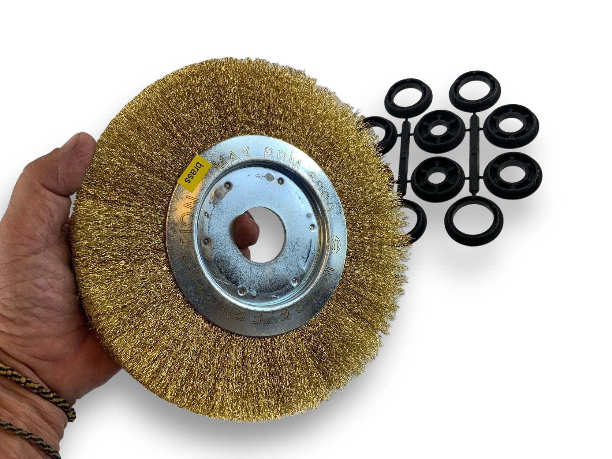 Brosse circulaire LAITON | Ø 200 mm | Epaisseur 1 rang | Fil souple 0.20 mm ondulé | Alésage 32 mm + réducteur bague 25/22/20/16/12 mm | Touret meuleuse affûteuse ponceuse | Kibros 218201LV