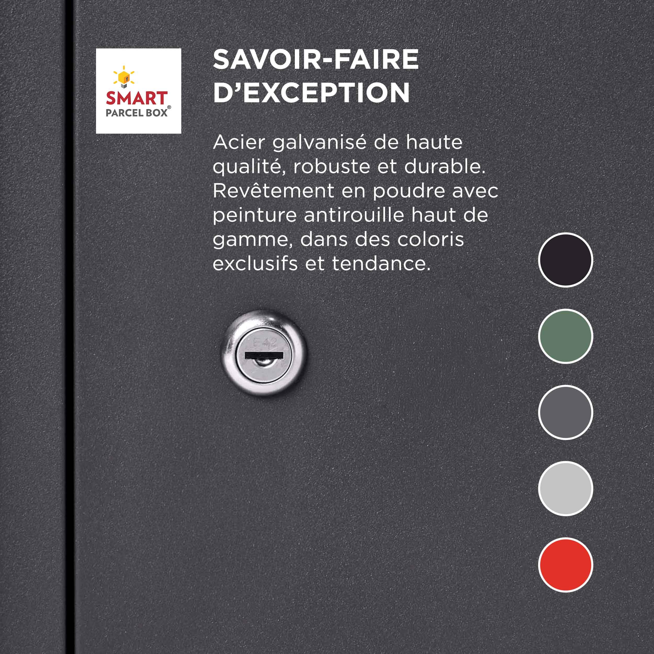 SMART PARCEL BOX Boite aux Lettres 2 Portes, Boite à Colis Extérieur sur Pied, Acier galvanisé, Large, Serrure 3 clés, Noir, 41.5 x 38.5 x 102.5 cm