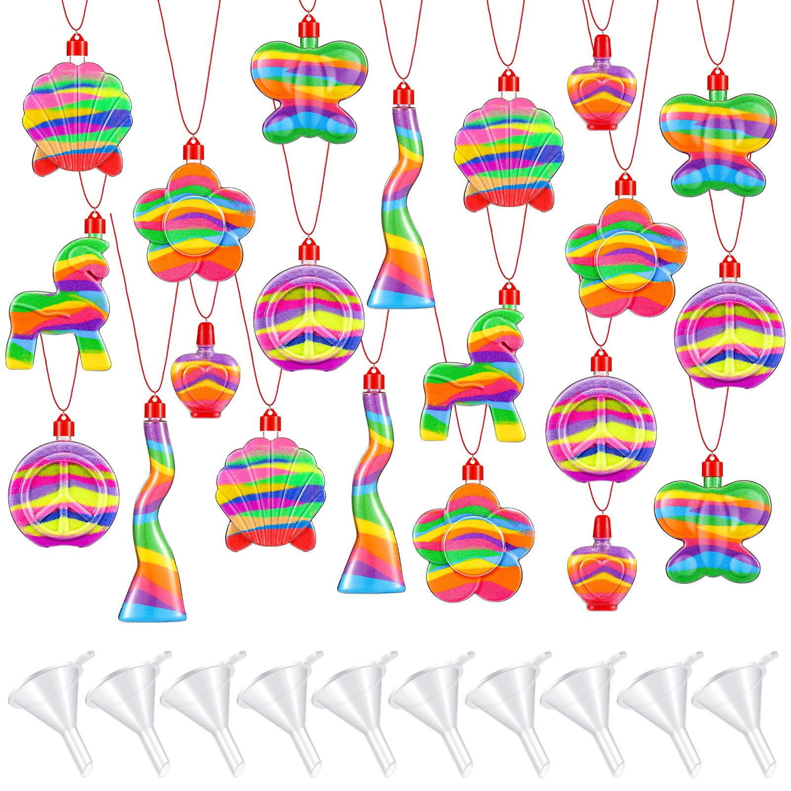 Zubebe 100 collane con bottiglie di sabbia artistiche, kit fai da te per feste estive, gruppo di attività fai da te, con mini imbuti in plastica trasparente, per compleanni, matrimoni, feste, sabbia