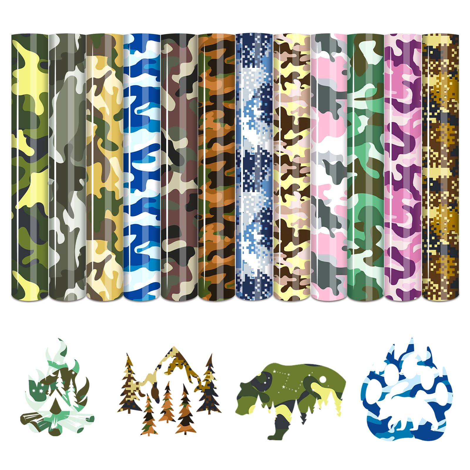 HTVSTD Camo HTV Heat Transfer Vinyl Iron on Vinyl 12 Sheets — image 1
