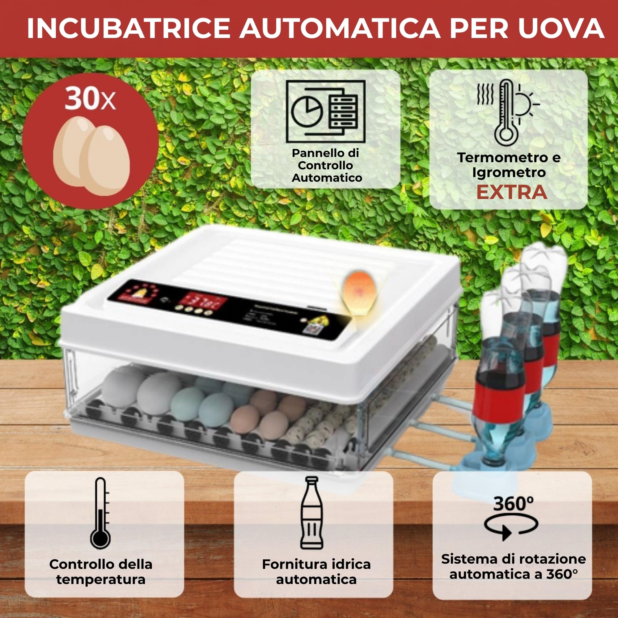 Arcanix Incubatrice Automatica per 30 Uova di Gallina, con Volteo Automatico, Controllo di Temperatura e Umidità, Termometro, Chocadeira Automatica per Uccelli