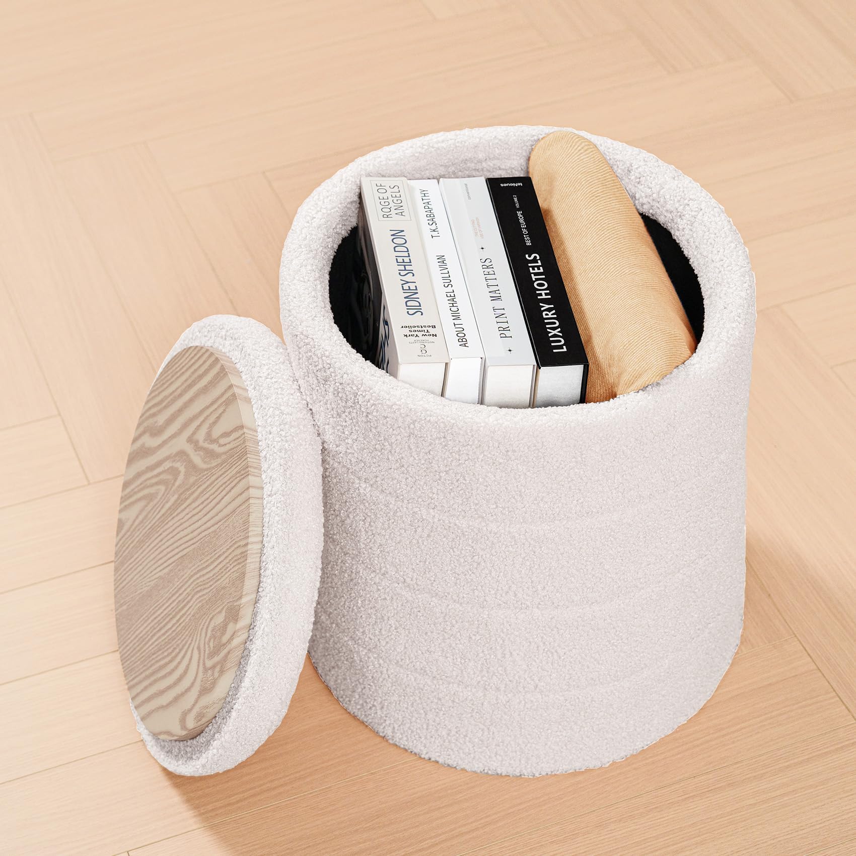 Bonlife Pouf Contenitore, Portaoggetti Piccolo Baule, Poggiapiedi Pieghevole Cubo, Cassapanca, per Ingresso, Soggiorno e Camera da Letto, Bianco, 37x37x45 cm