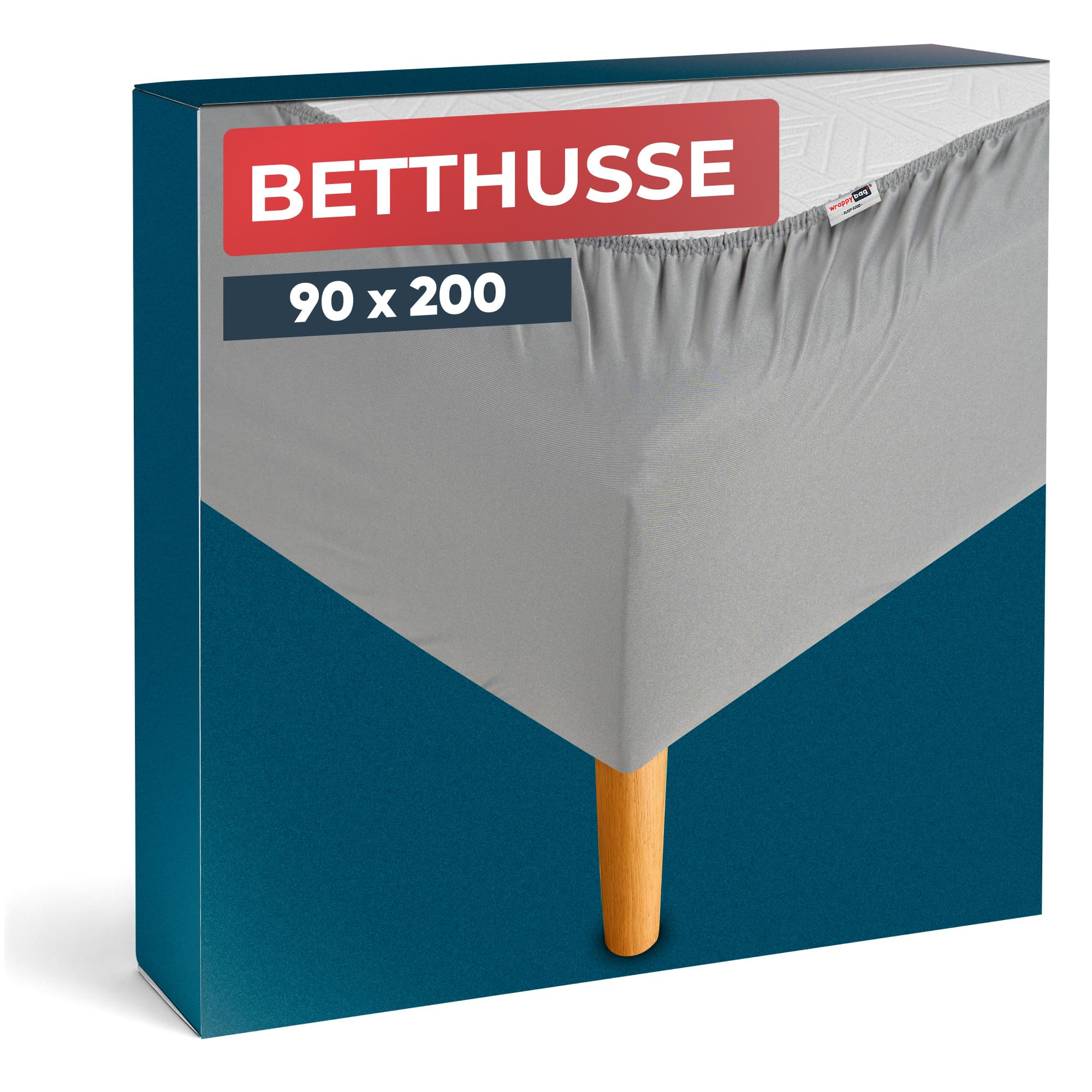Wrappybag Bettumrandung 90 x 200 cm – Neuer Look für Ihren Alten Bettrahmen – Bettrahmenbezug Grau – Betthusse in 6 Größen erhältlich