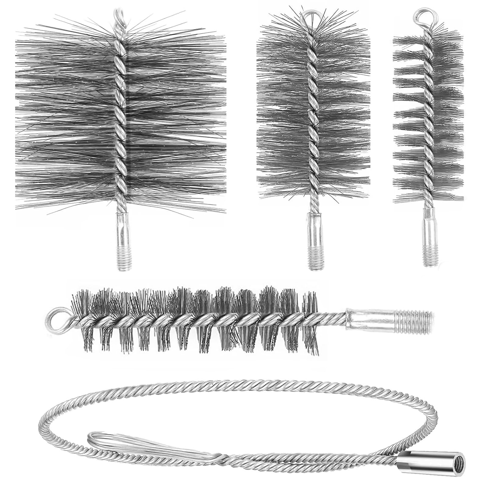 Lot de 5 brosses de nettoyage pour tuyau de poêle en acier et nylon