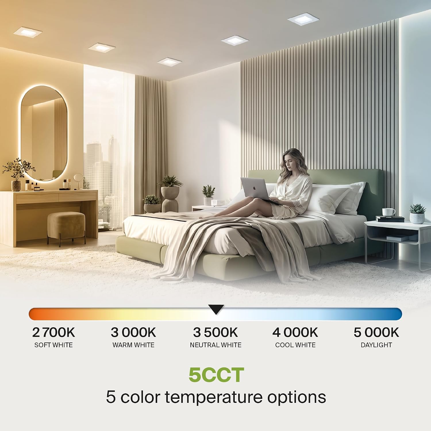 ASD LED Retrofit 4 Inch Recessed Lights - Square 9W 709LM 2700-5000K Recessed Lighting 4 Inch, Wet Rated Dimmable Can Lights, Baffle Trim Wafer Lights, UL 6 Pack image 5